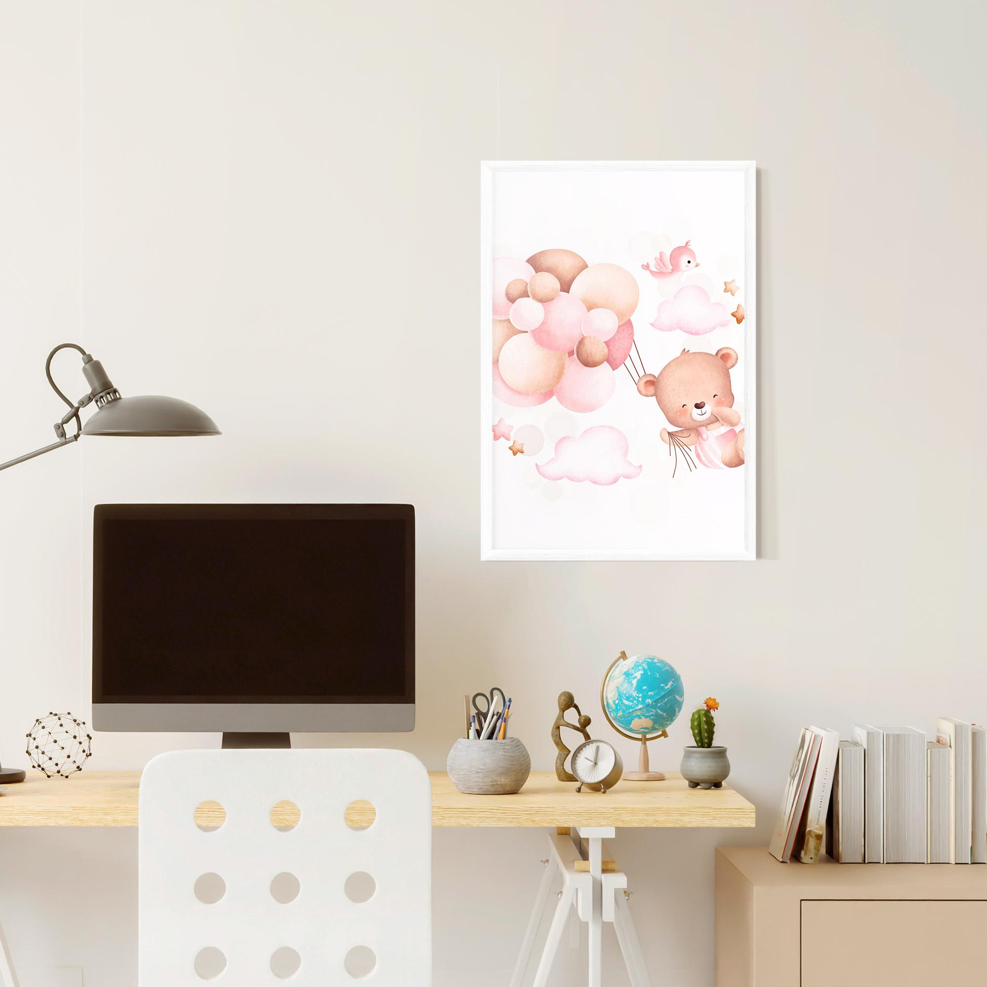 Gerahmte Poster Pink Bear Balloons mockup 6