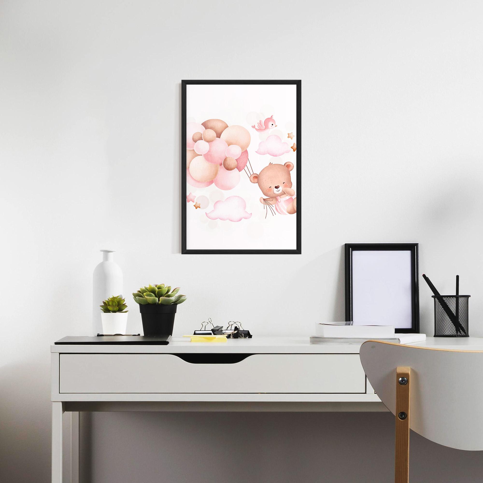 Gerahmte Poster Pink Bear Balloons mockup 7