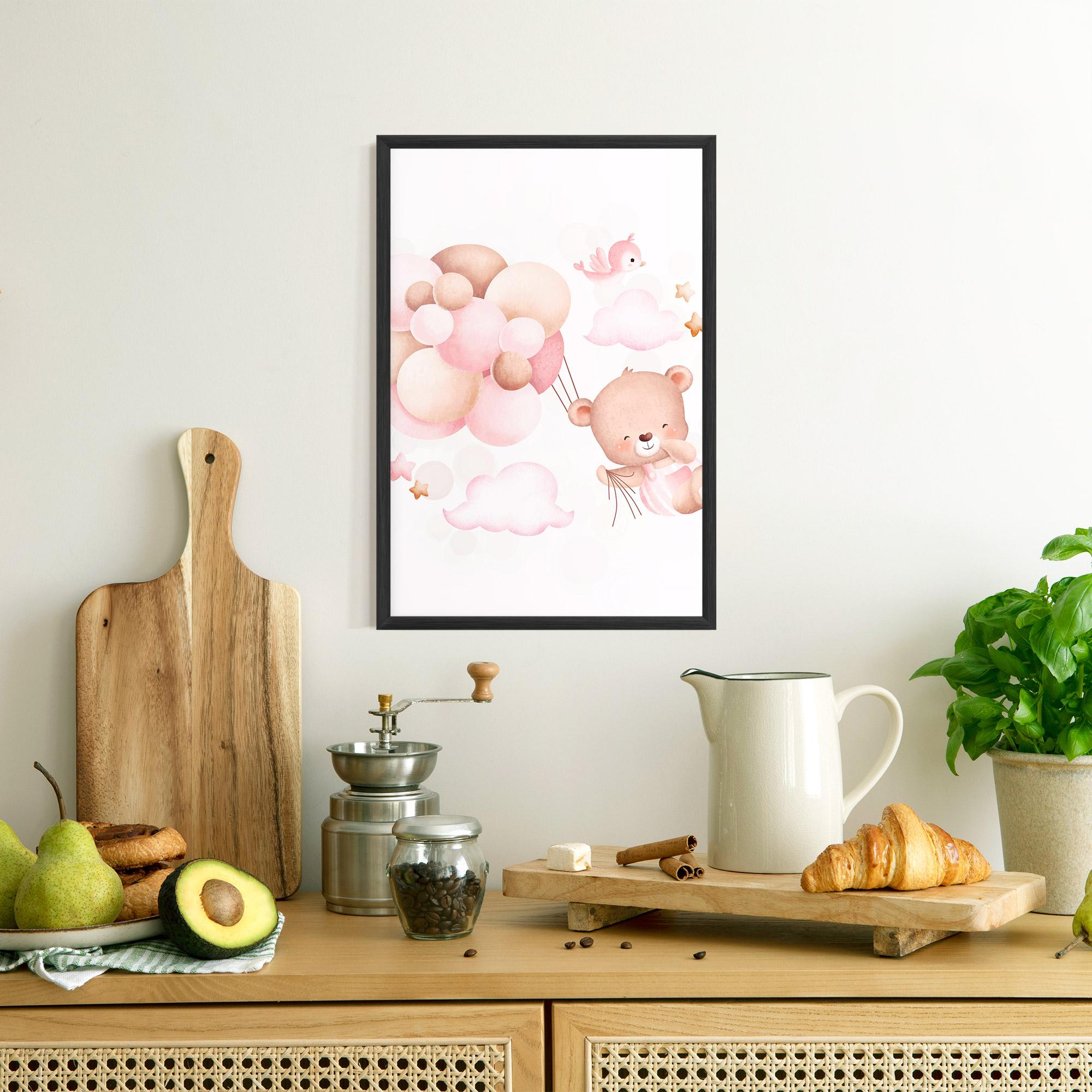 Gerahmte Poster Pink Bear Balloons mockup 8