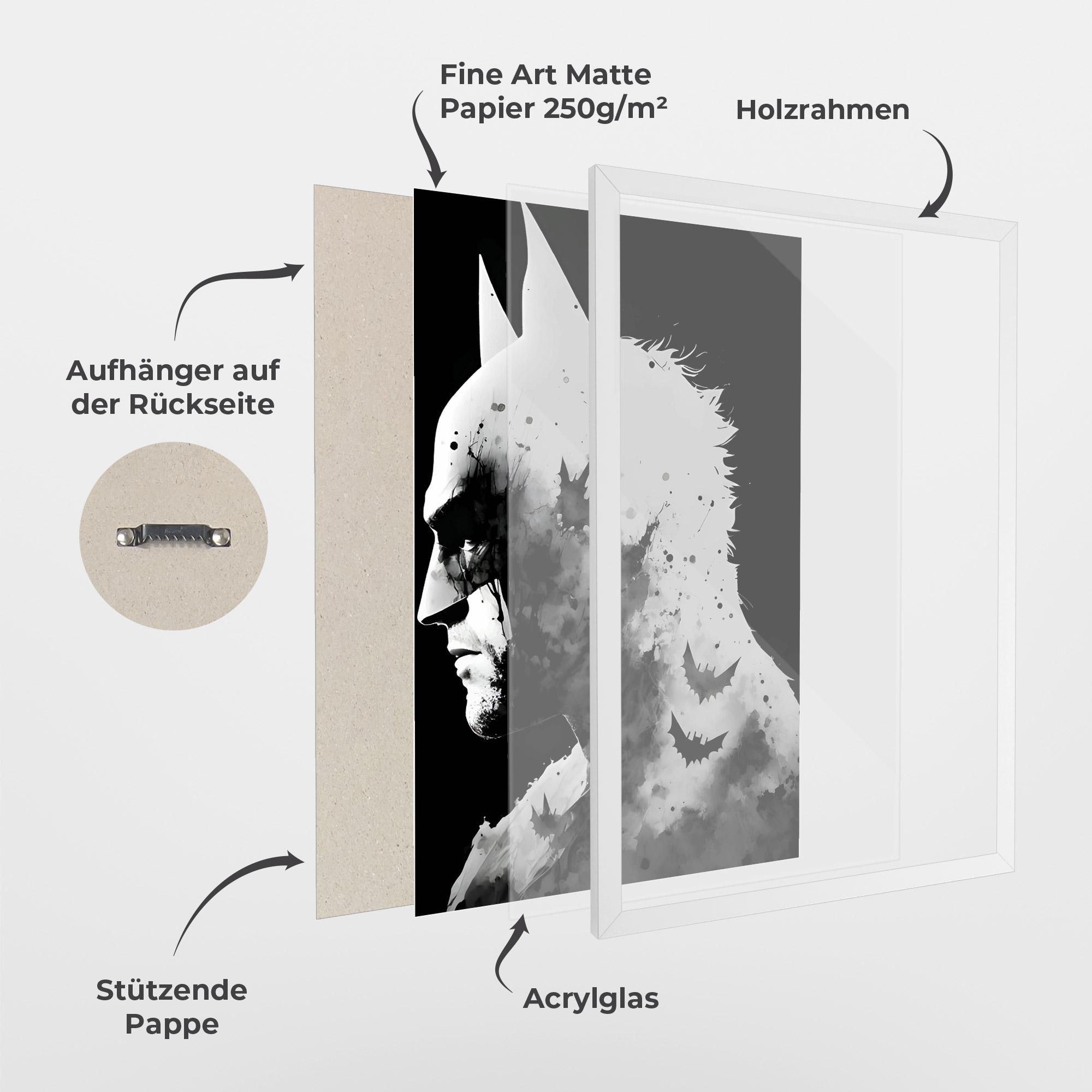 Gerahmte Poster Black White Batman mockup 1