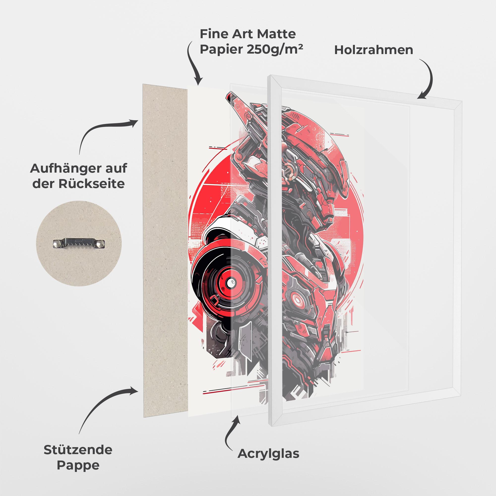 Gerahmte Poster Grey Red Robot mockup 1