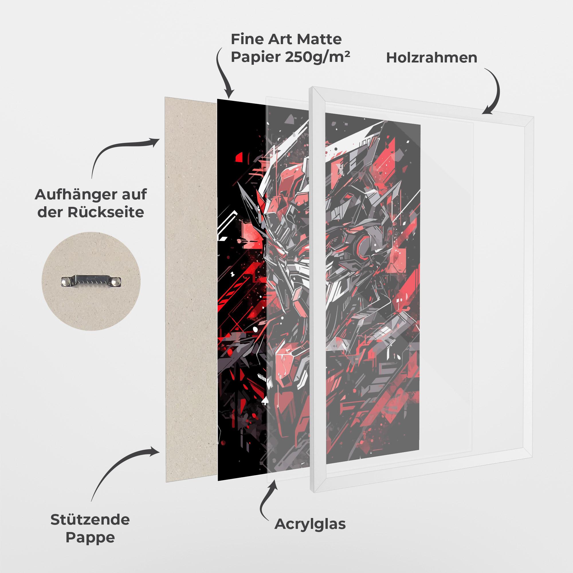 Gerahmte Poster Red Grey Robot mockup 1