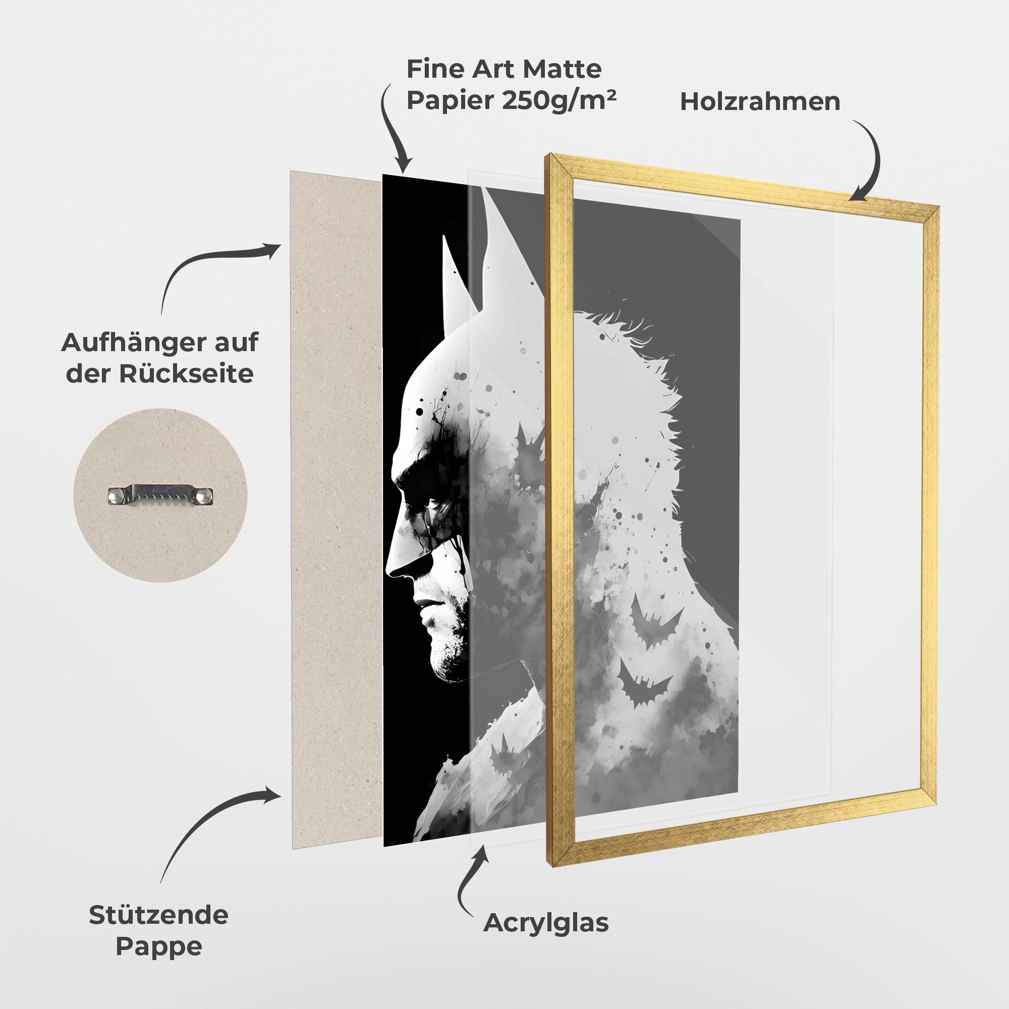 Gerahmte Poster Black White Batman mockup 1