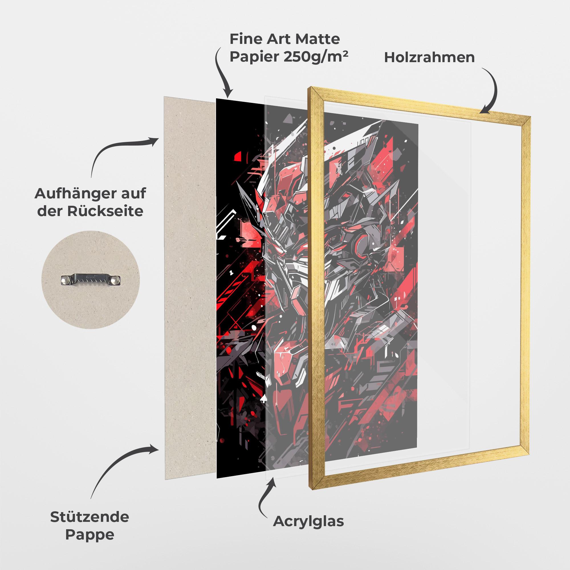 Gerahmte Poster Red Grey Robot mockup 1