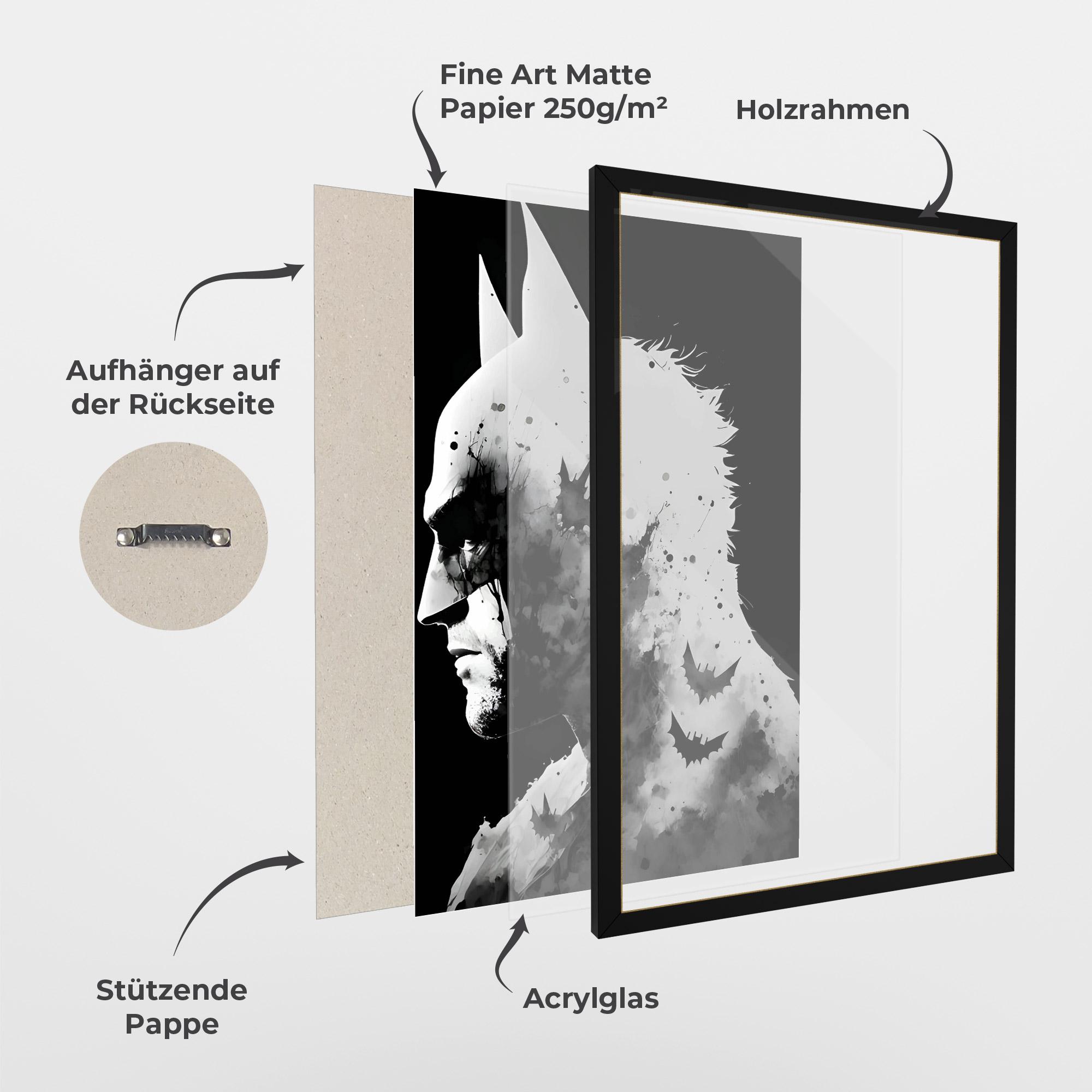 Gerahmte Poster Black White Batman mockup 1