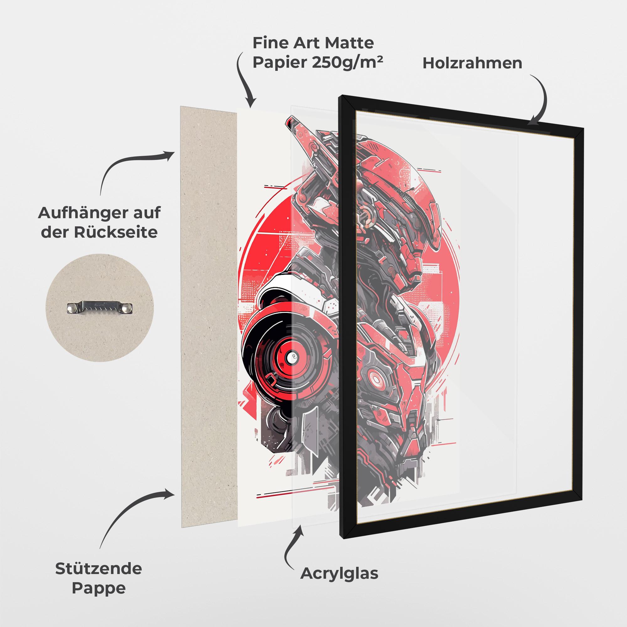 Gerahmte Poster Grey Red Robot mockup 1