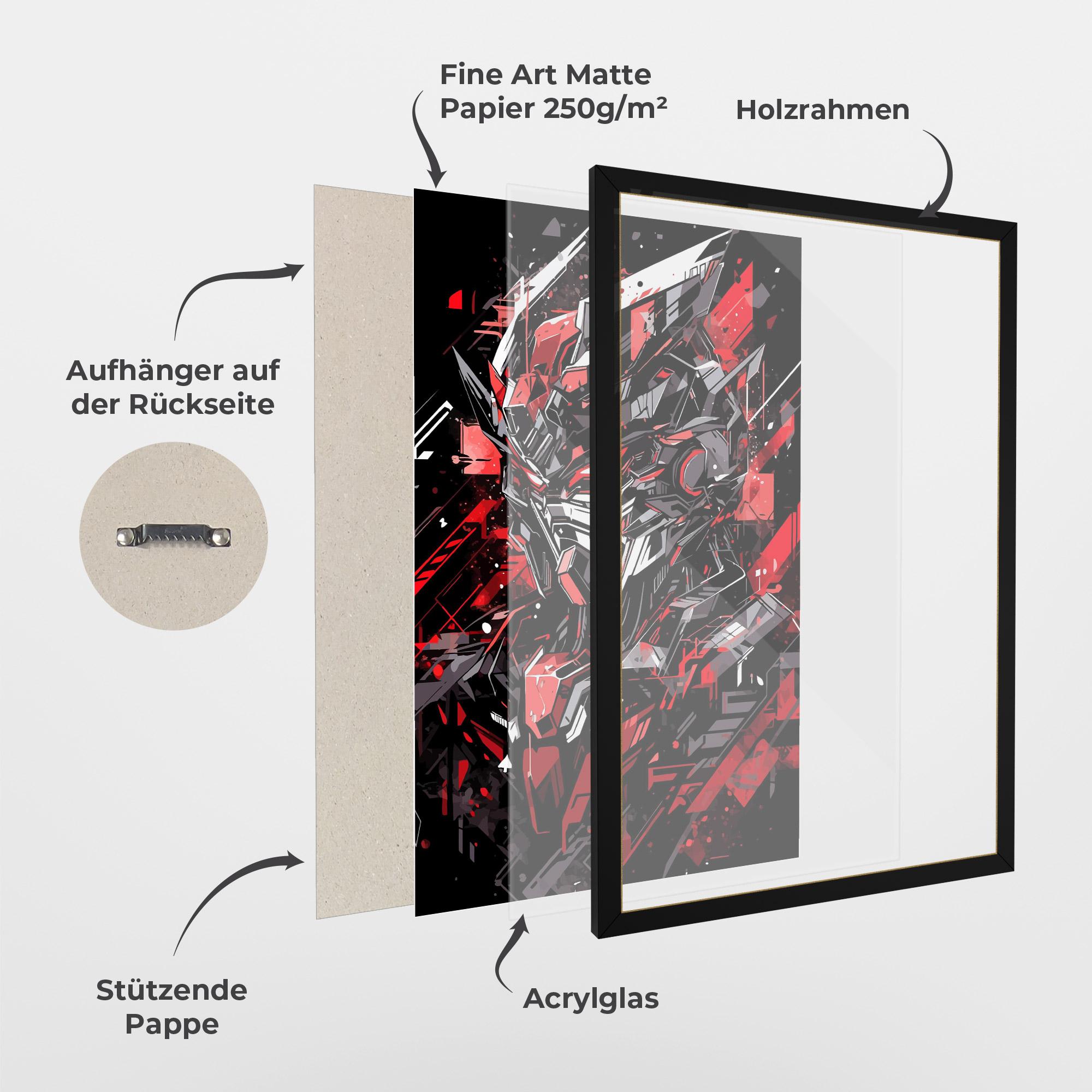 Gerahmte Poster Red Grey Robot mockup 1