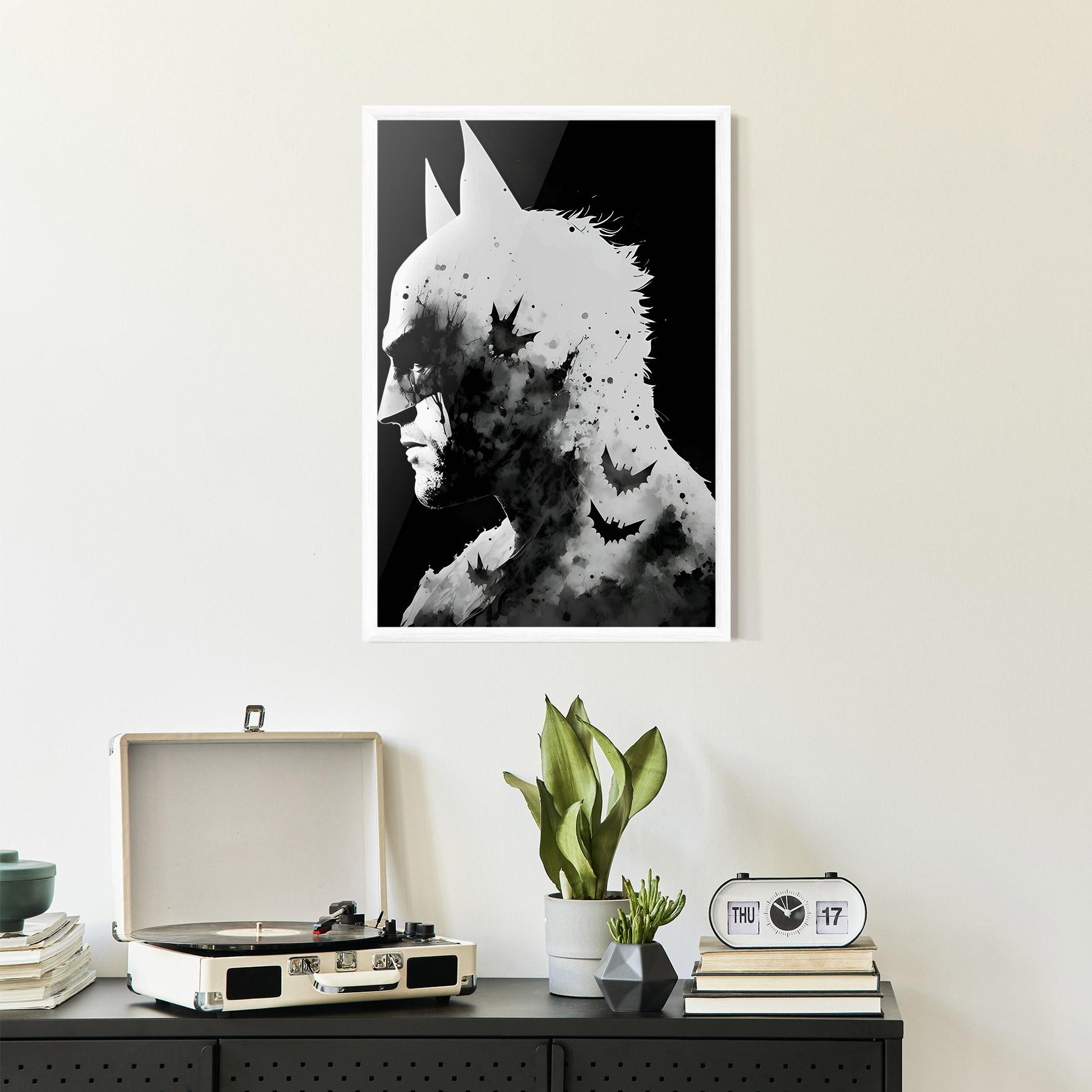 Gerahmte Poster Black White Batman mockup 2