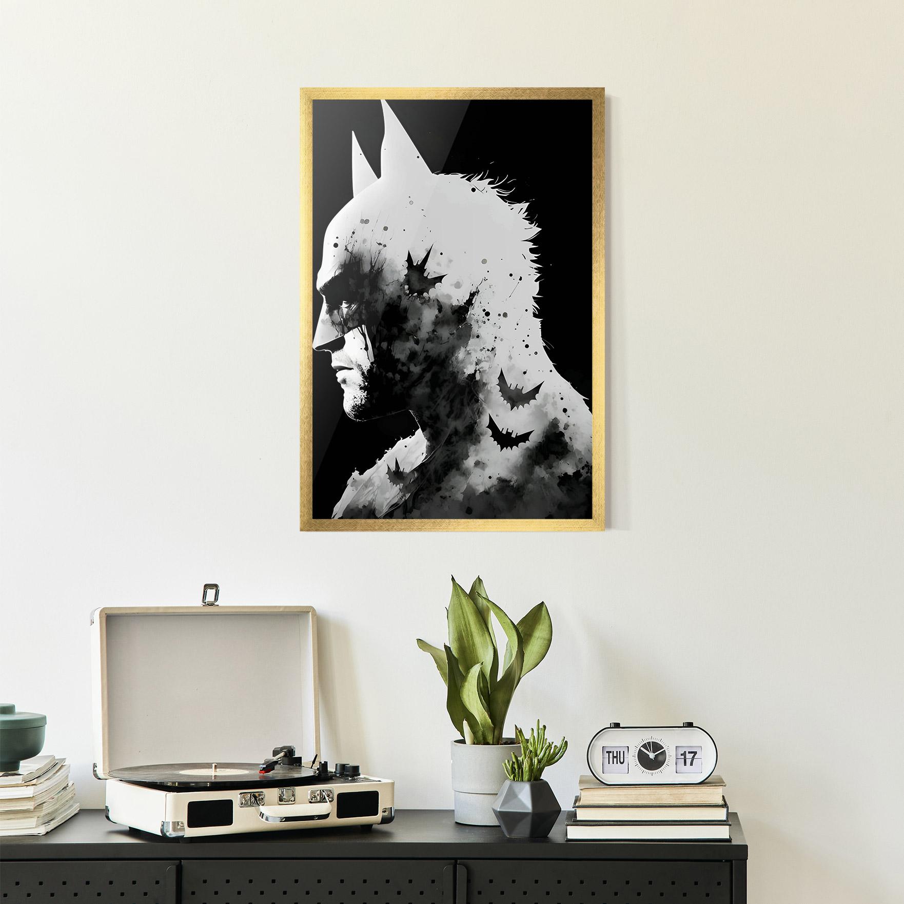 Gerahmte Poster Black White Batman mockup 2