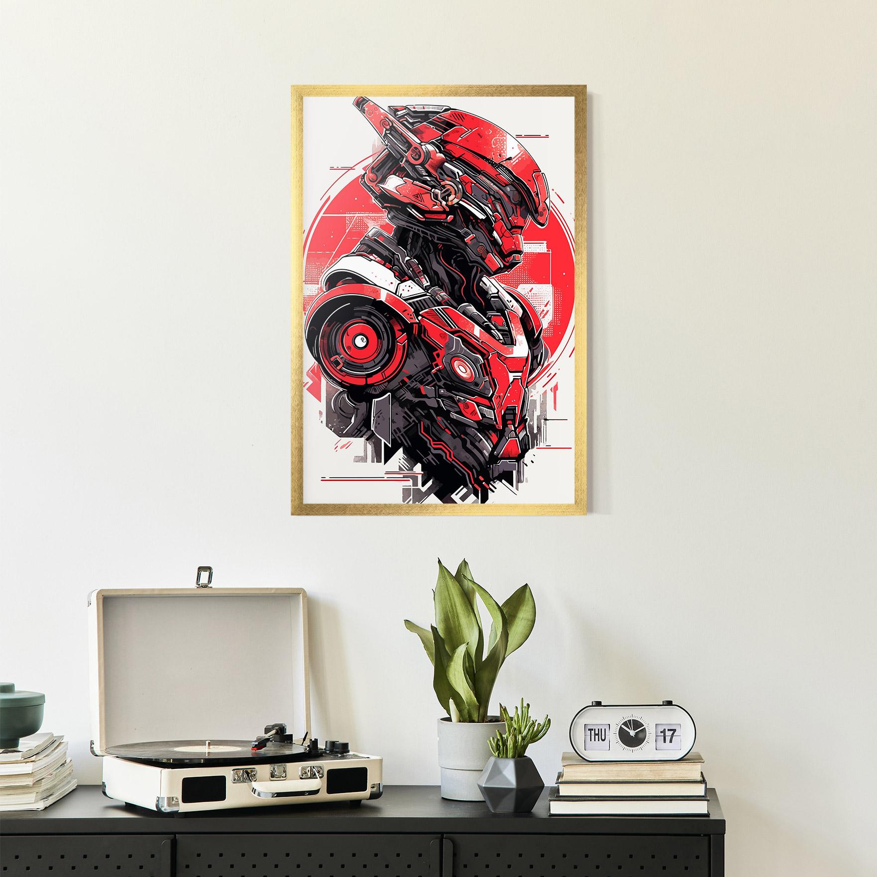 Gerahmte Poster Grey Red Robot mockup 2