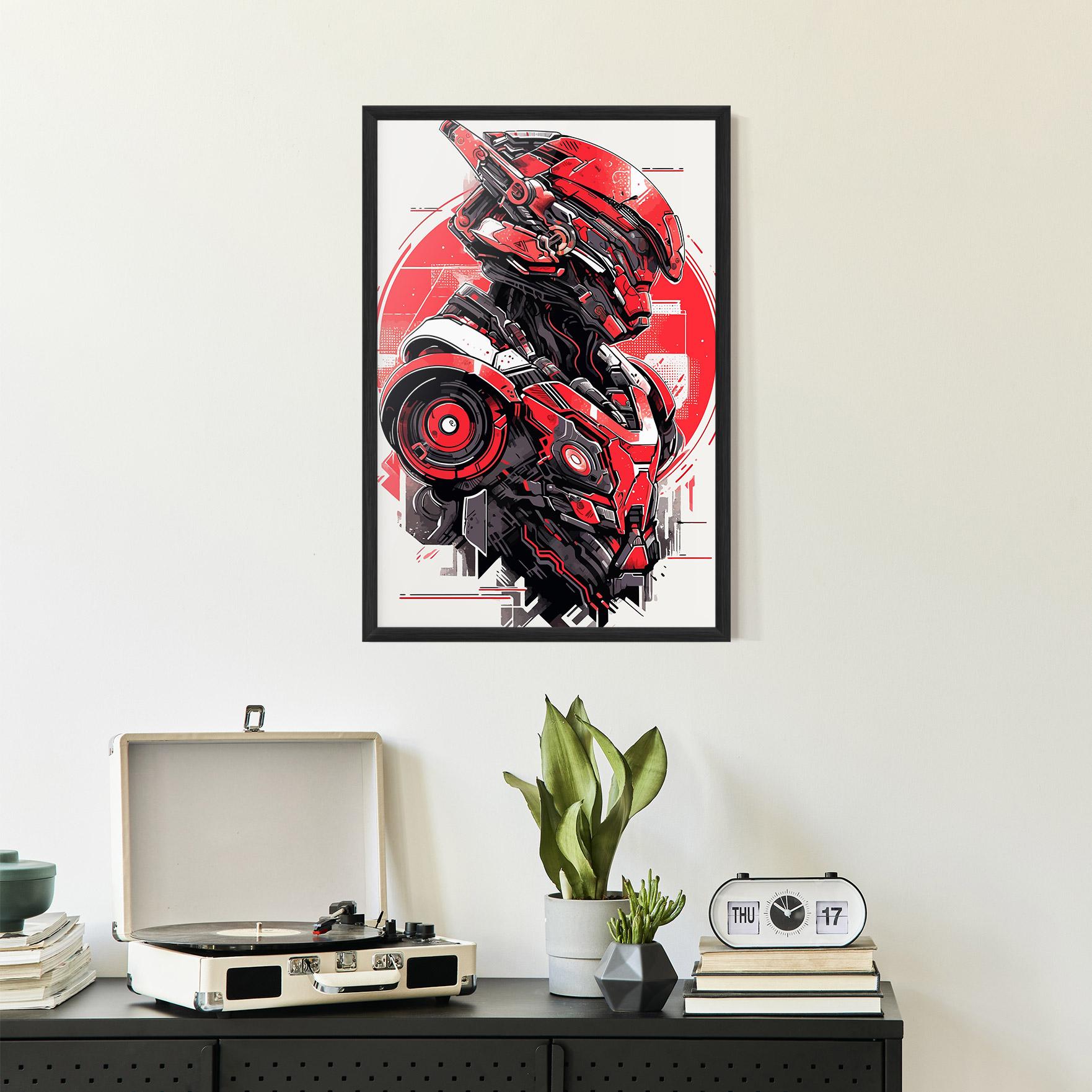 Gerahmte Poster Grey Red Robot mockup 2