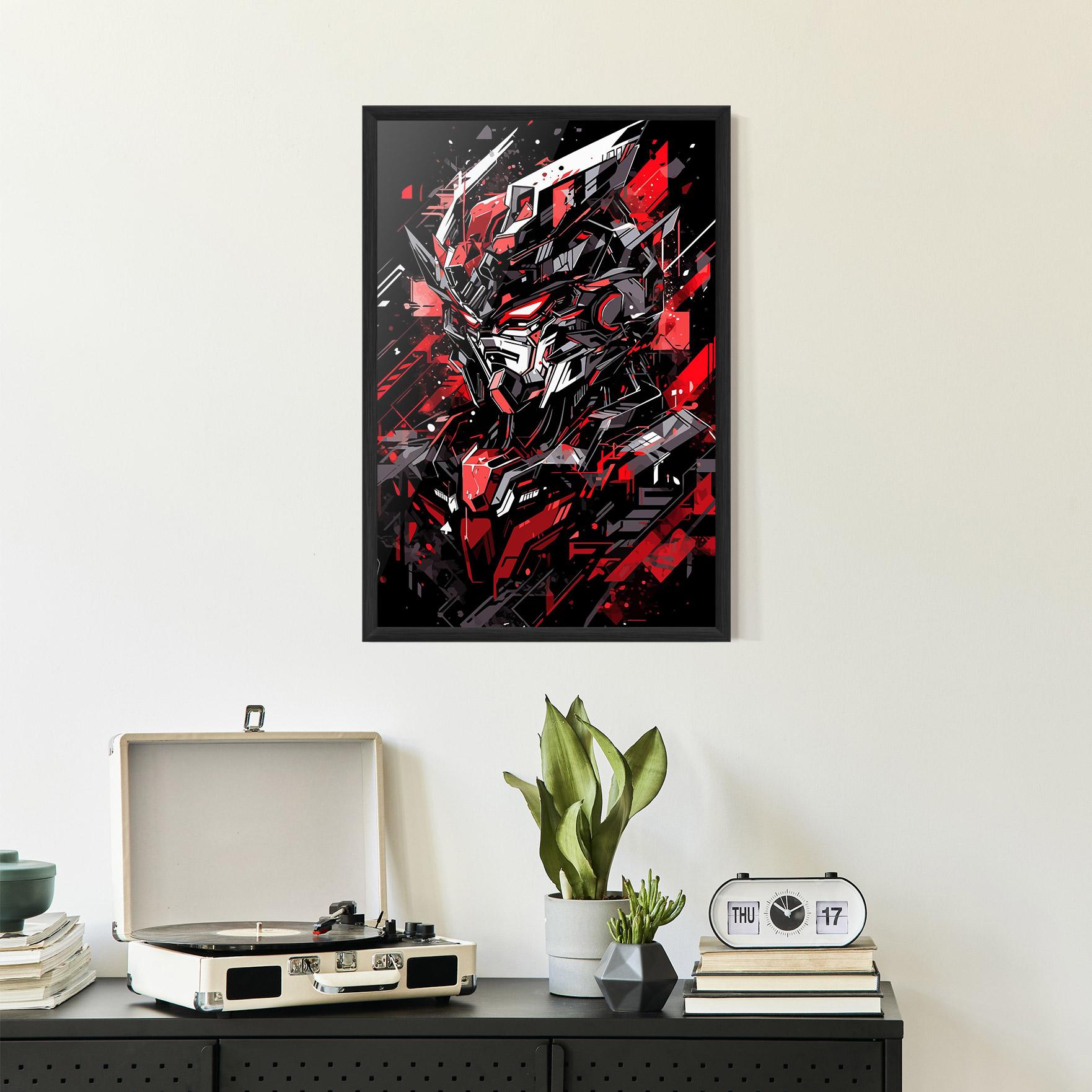 Gerahmte Poster Red Grey Robot mockup 2
