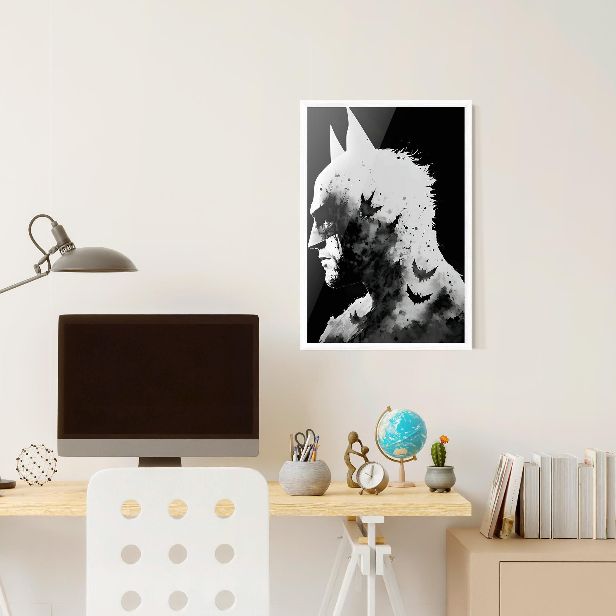 Gerahmte Poster Black White Batman mockup 6