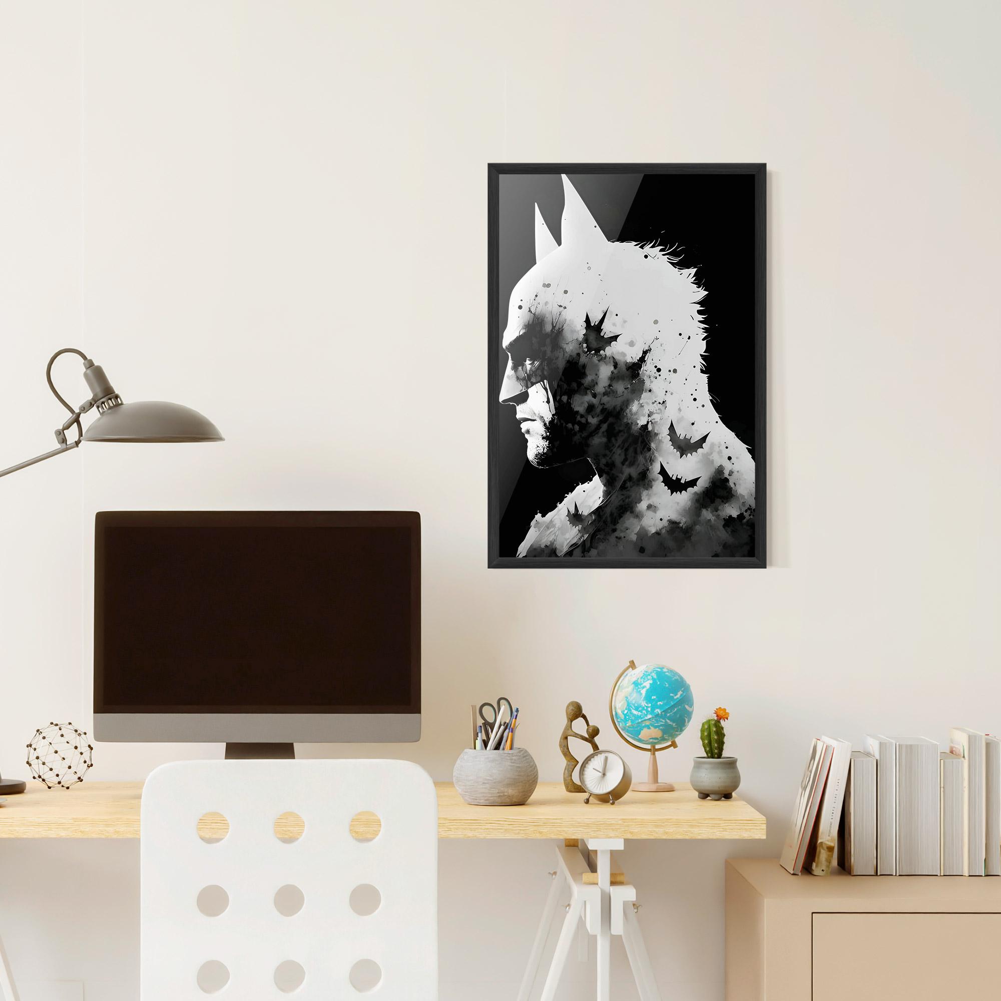 Gerahmte Poster Black White Batman mockup 6