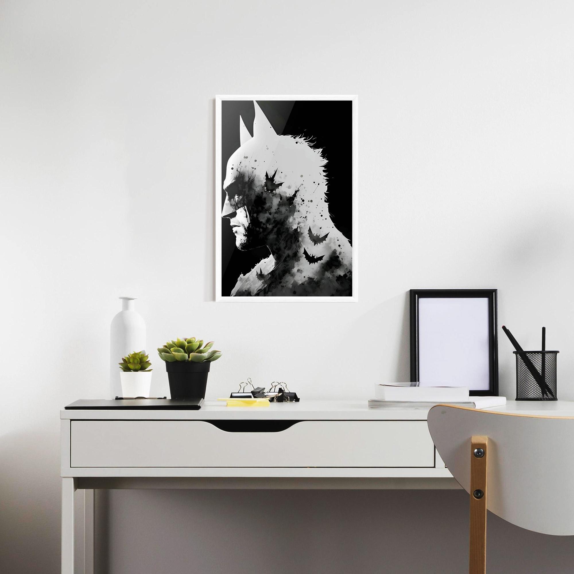 Gerahmte Poster Black White Batman mockup 7