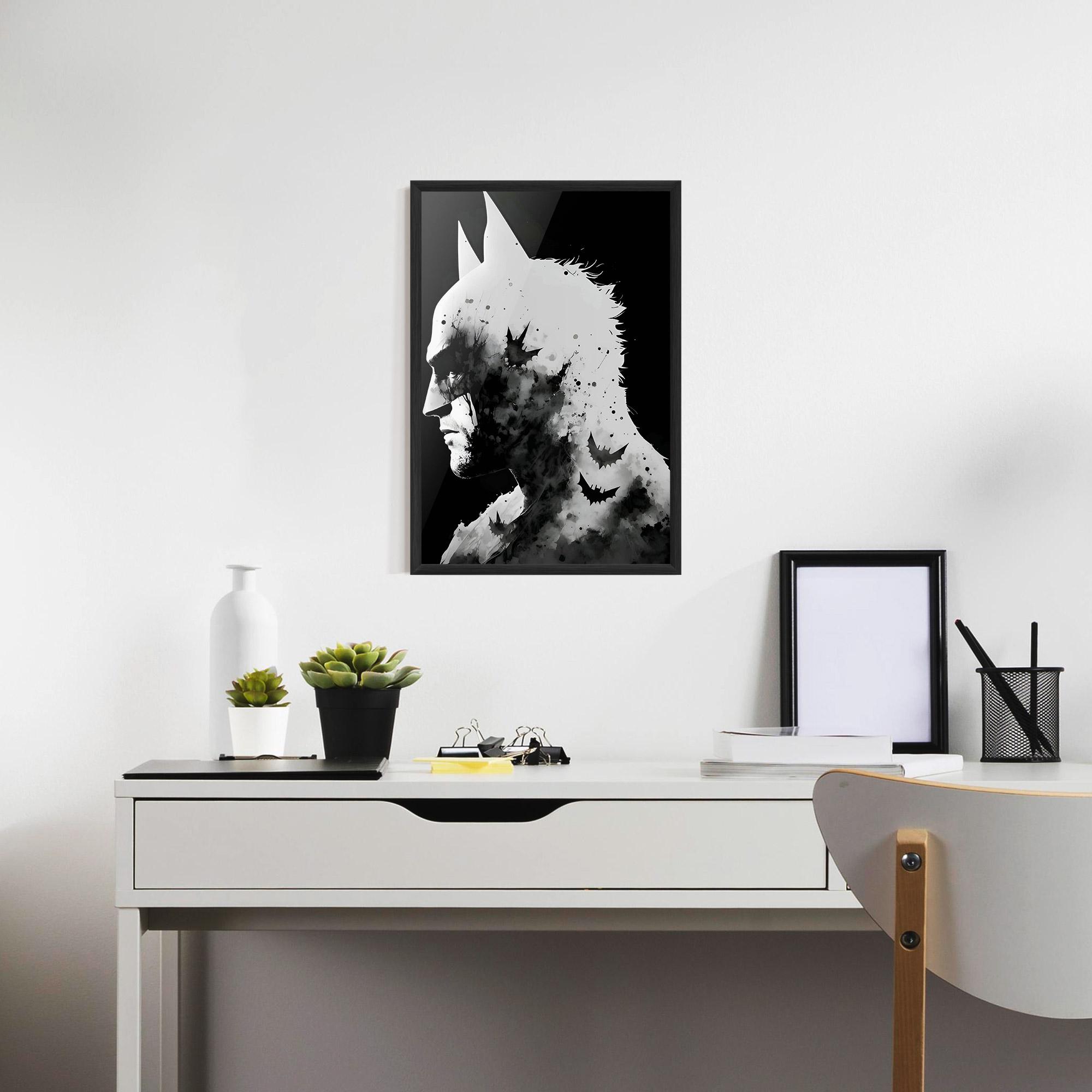 Gerahmte Poster Black White Batman mockup 7