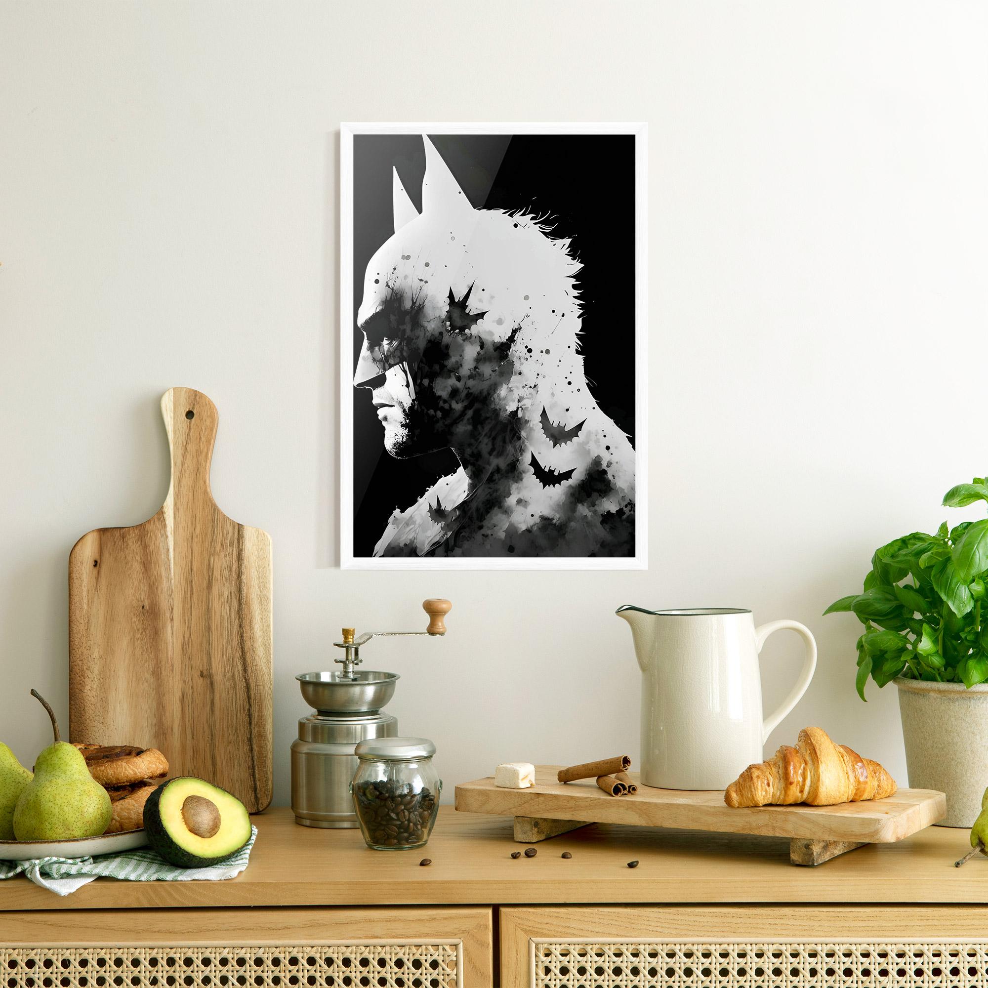 Gerahmte Poster Black White Batman mockup 8