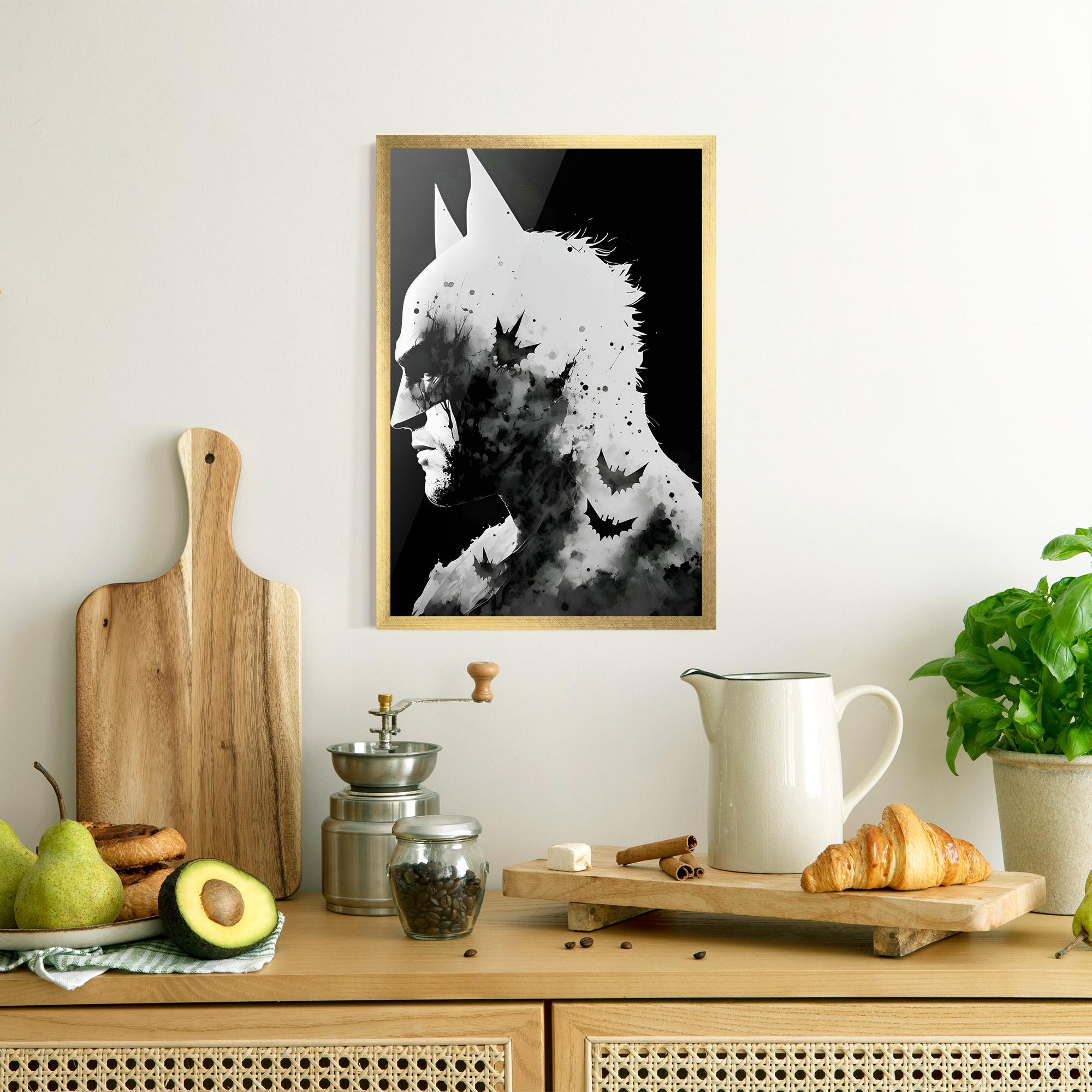 Gerahmte Poster Black White Batman mockup 8