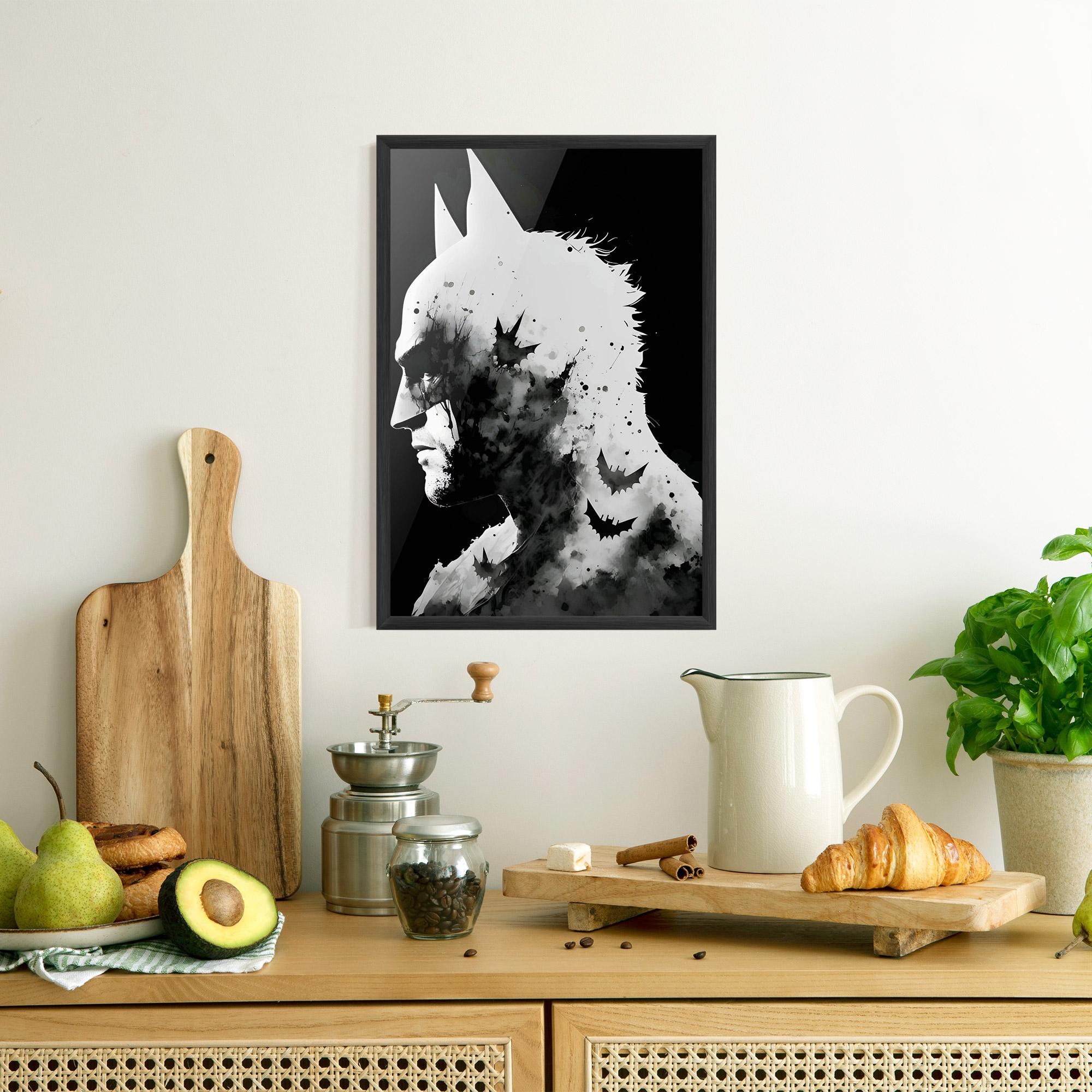 Gerahmte Poster Black White Batman mockup 8