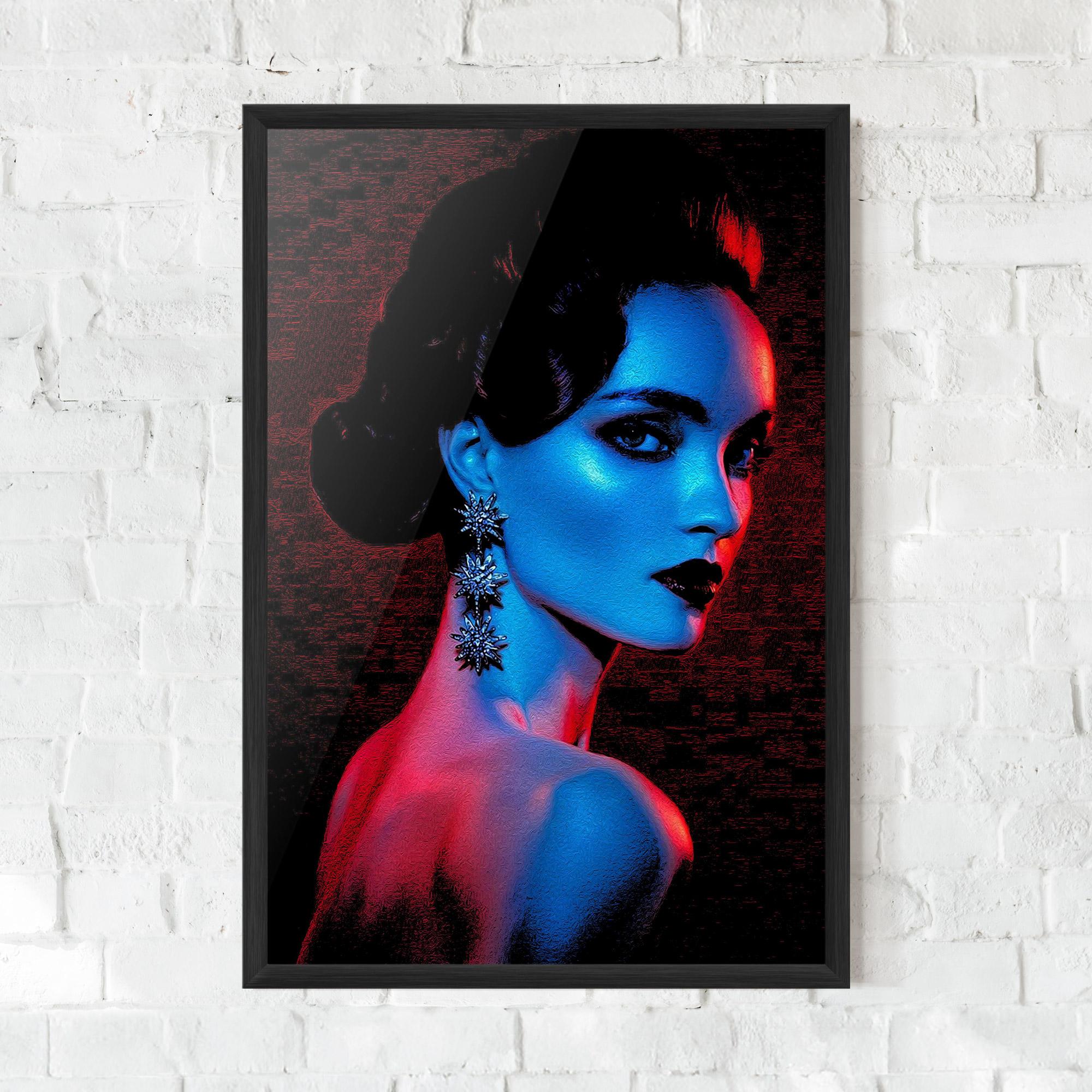 Gerahmte Poster Red Blue Earrings mockup 0
