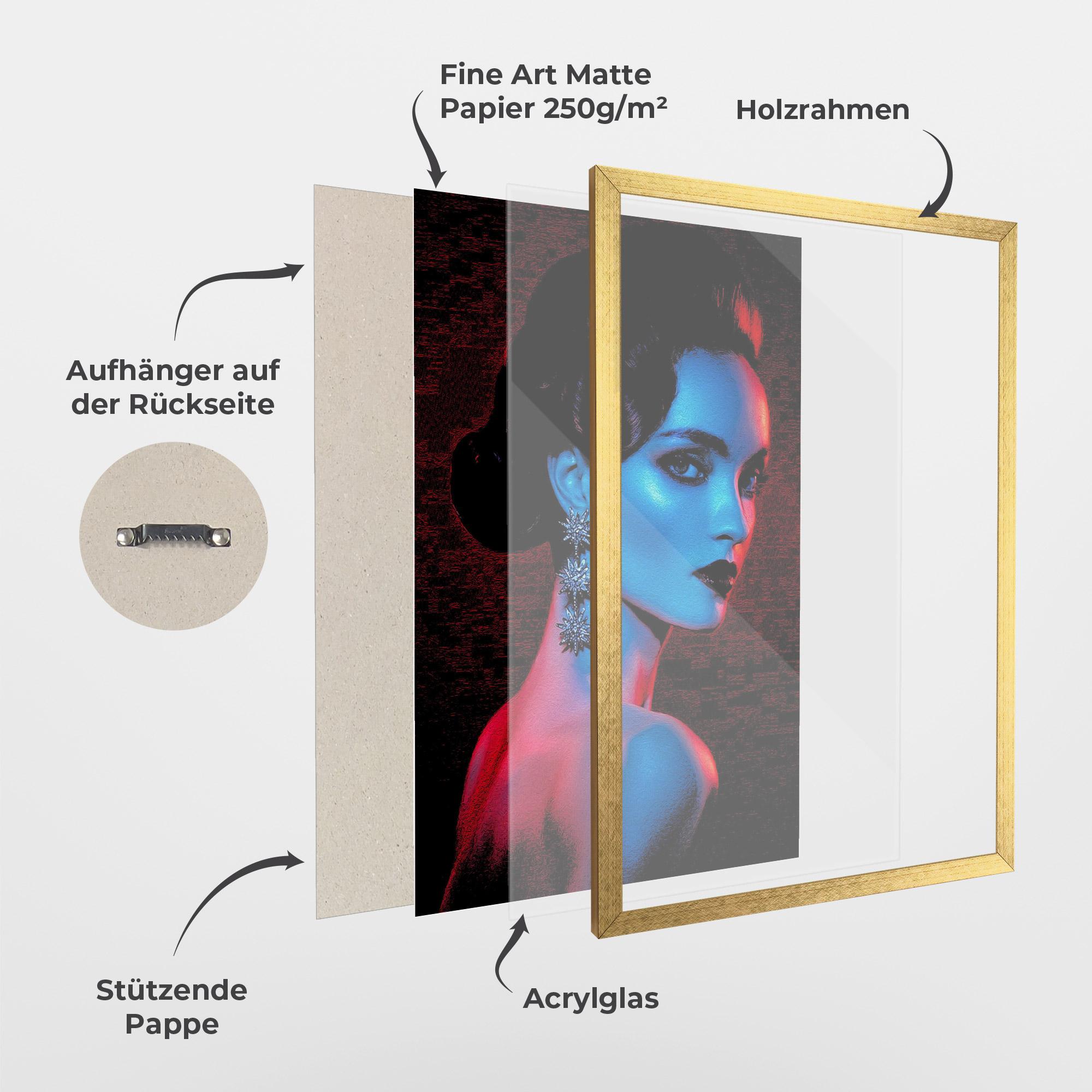 Gerahmte Poster Red Blue Earrings mockup 1