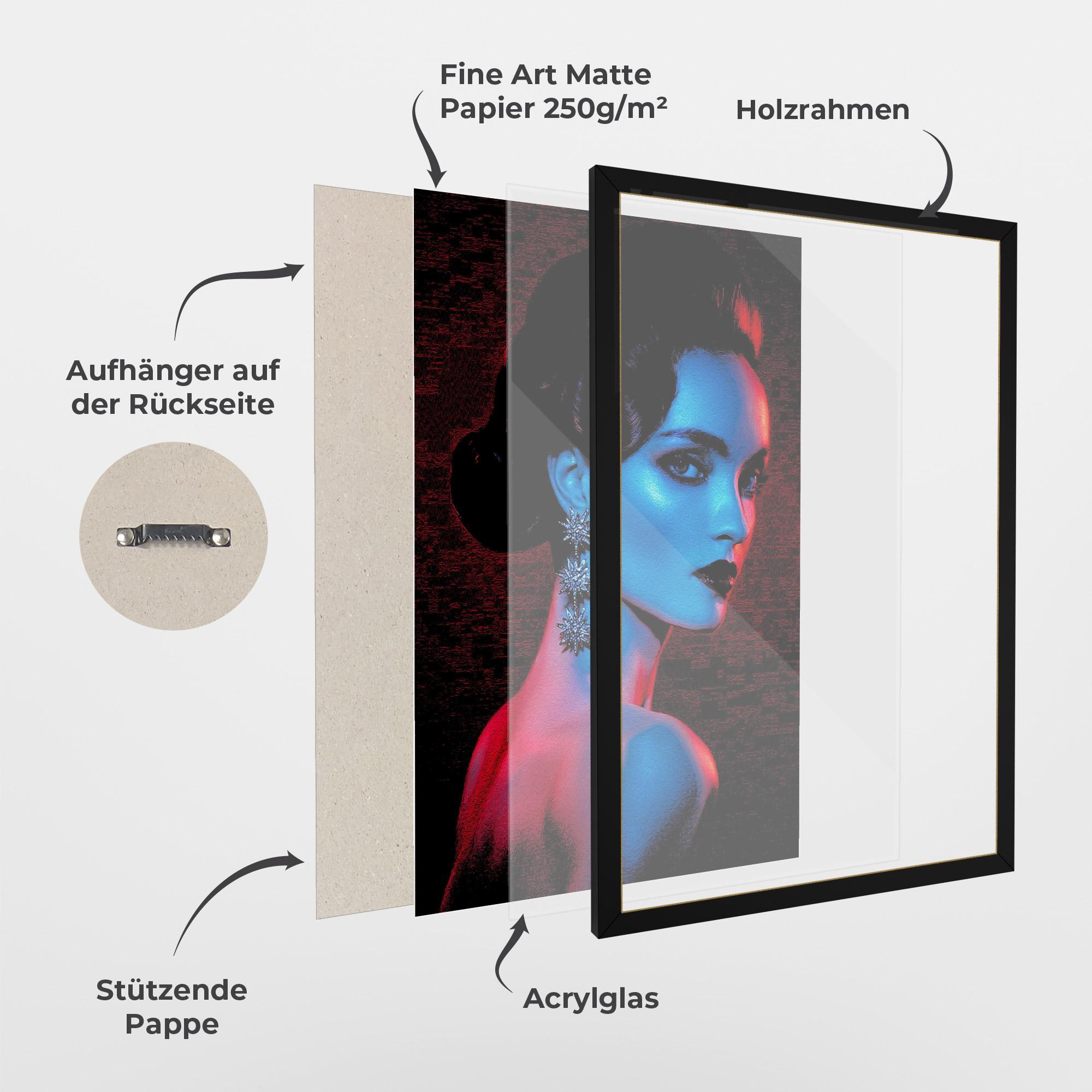 Gerahmte Poster Red Blue Earrings mockup 1