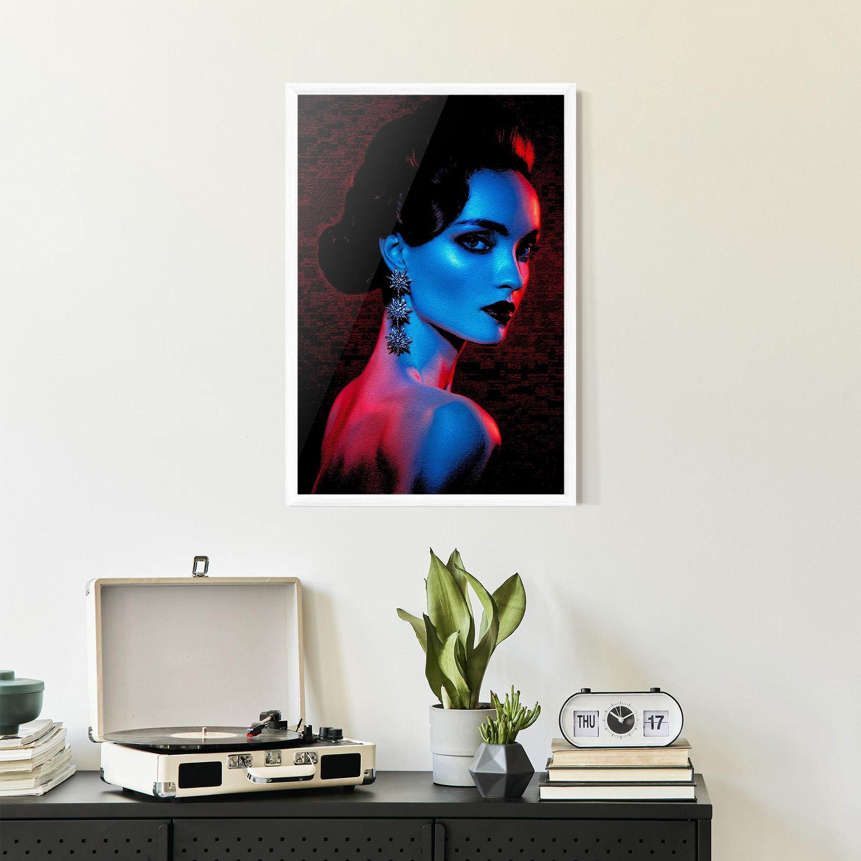 Gerahmte Poster Red Blue Earrings mockup 2