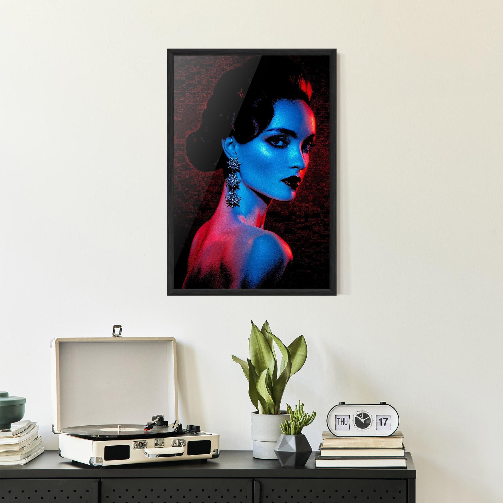 Gerahmte Poster Red Blue Earrings mockup 2