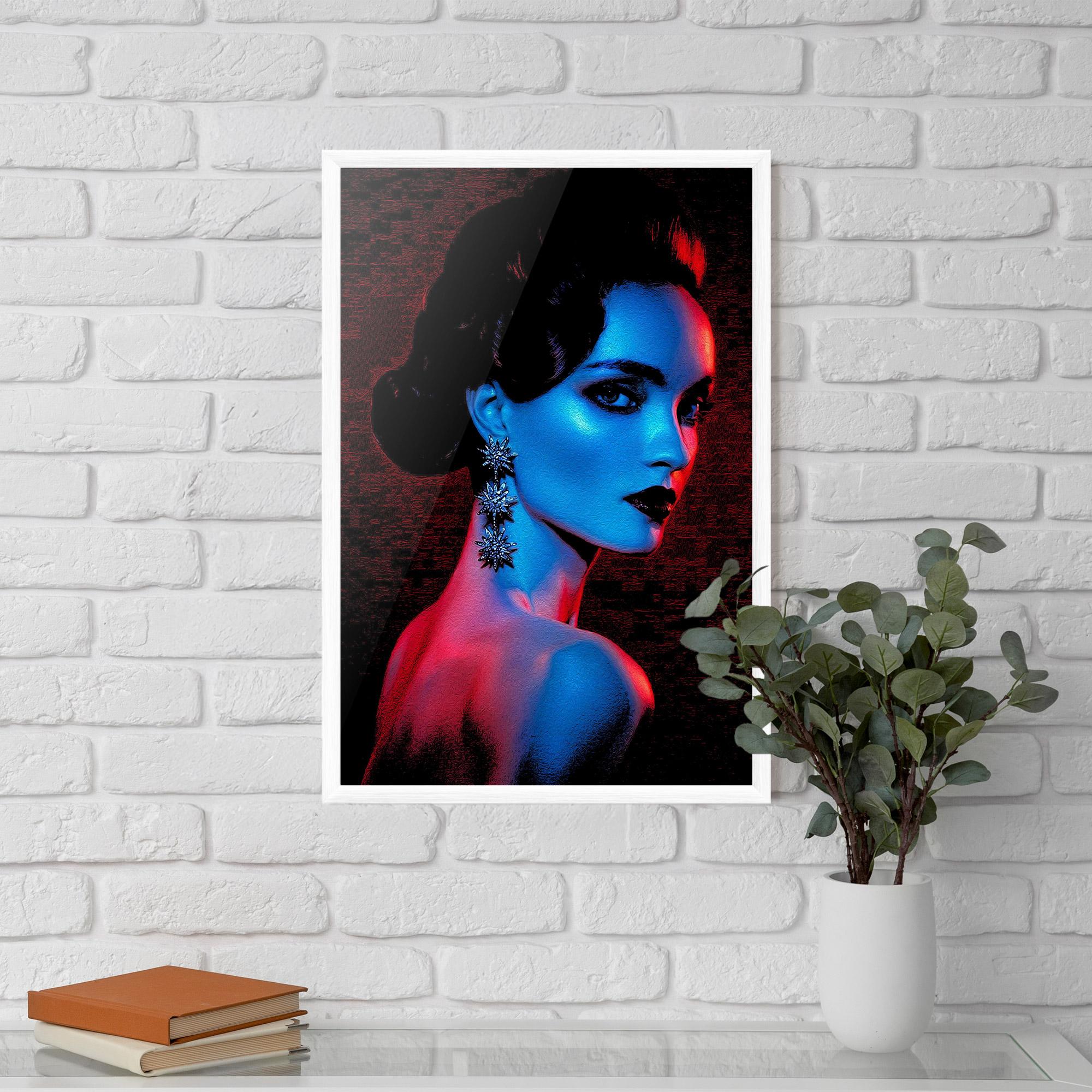 Gerahmte Poster Red Blue Earrings mockup 5