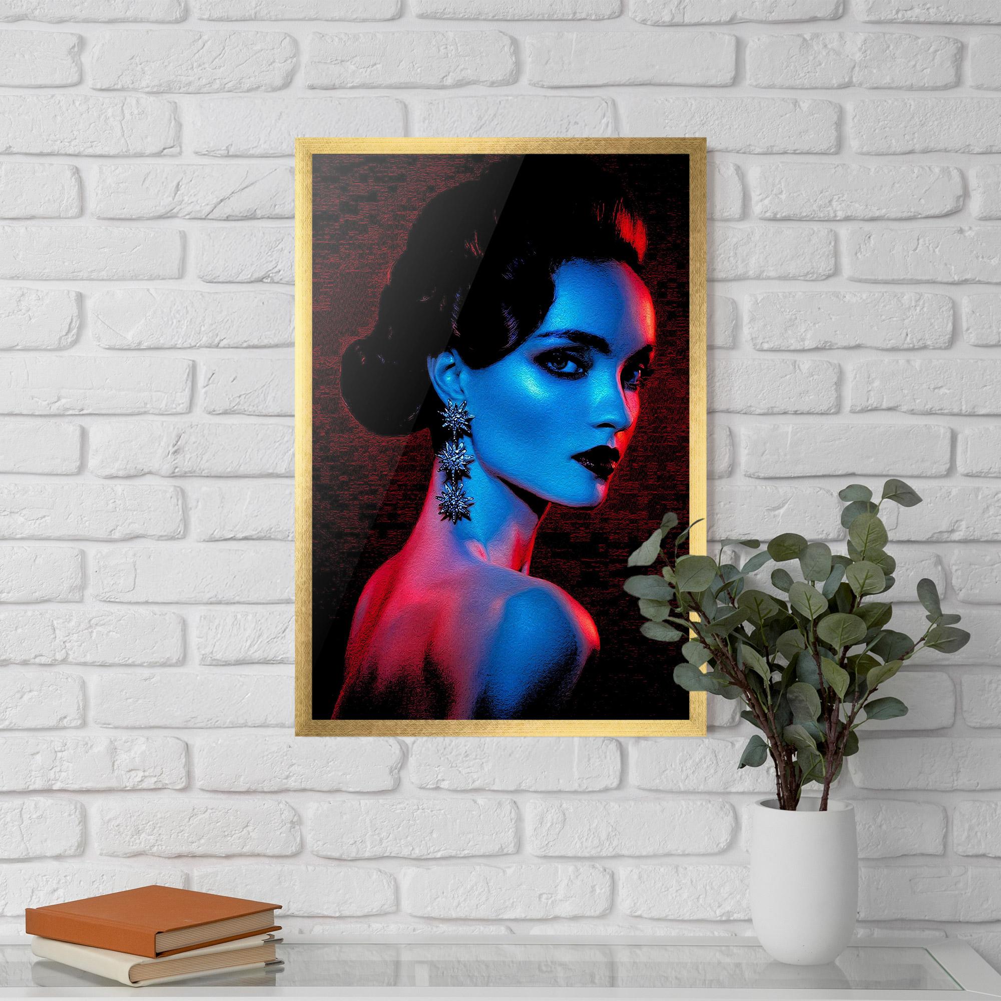 Gerahmte Poster Red Blue Earrings mockup 5