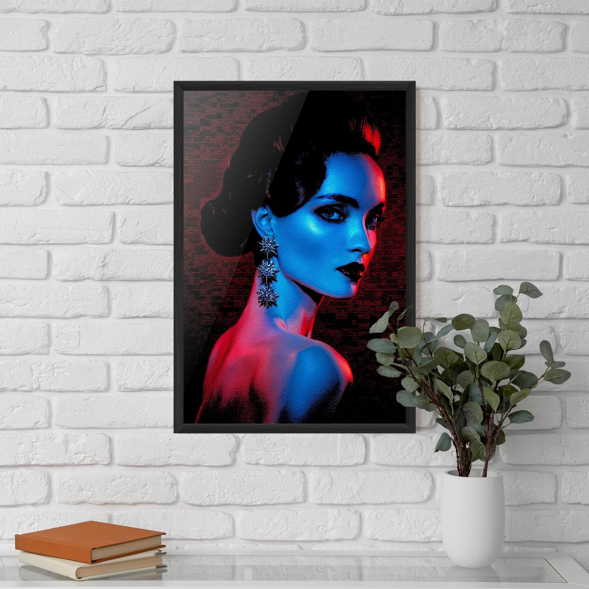 Gerahmte Poster Red Blue Earrings mockup 5