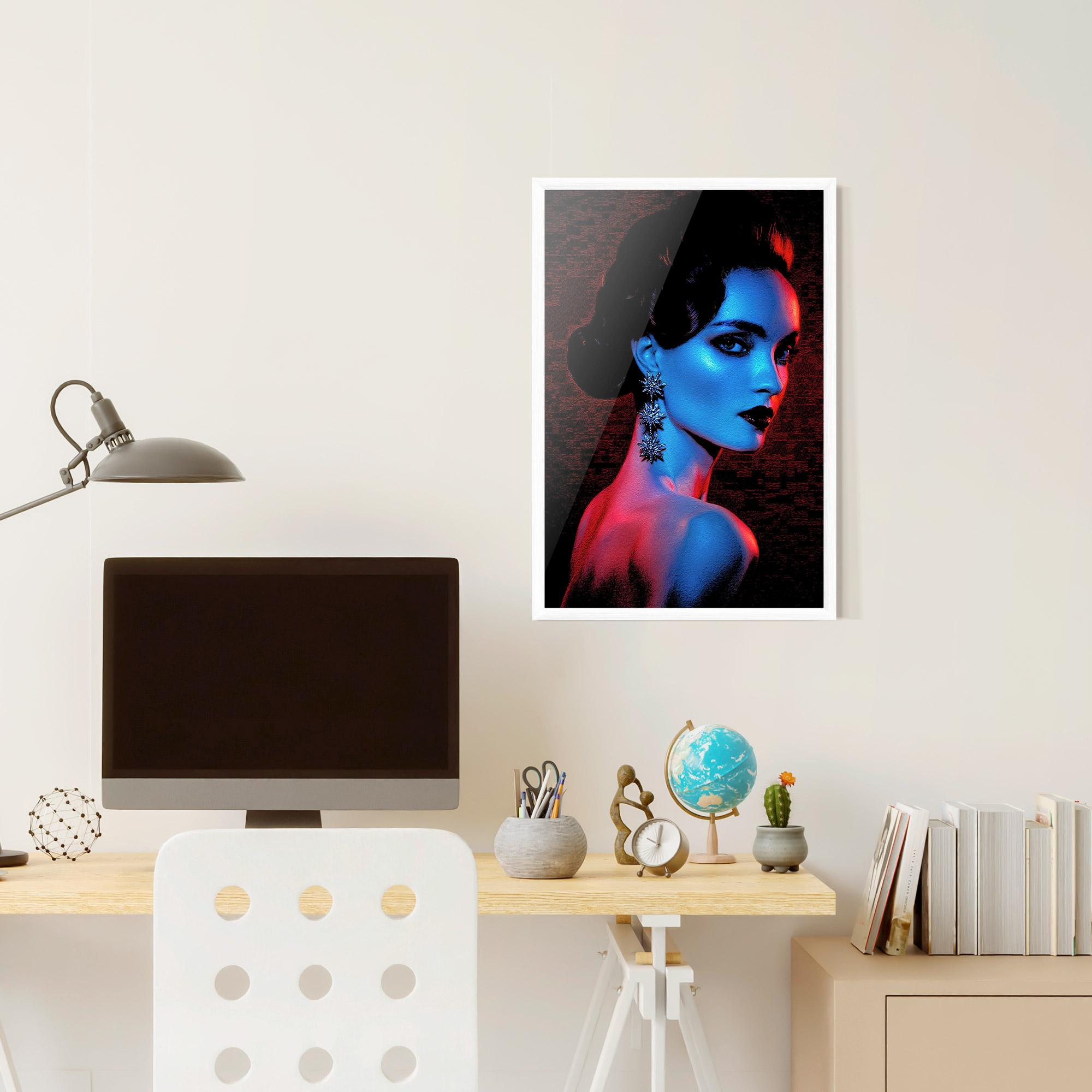 Gerahmte Poster Red Blue Earrings mockup 6