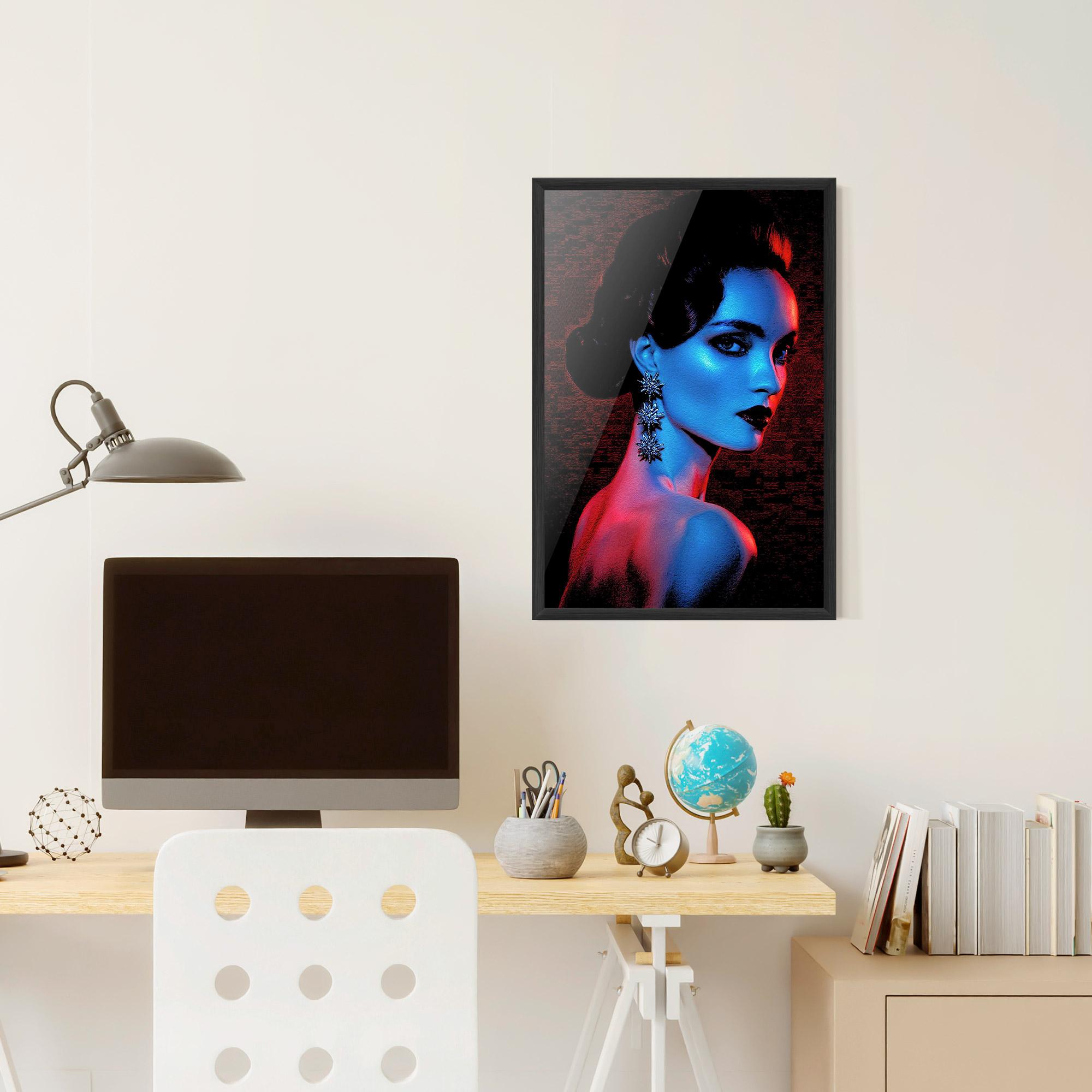 Gerahmte Poster Red Blue Earrings mockup 6