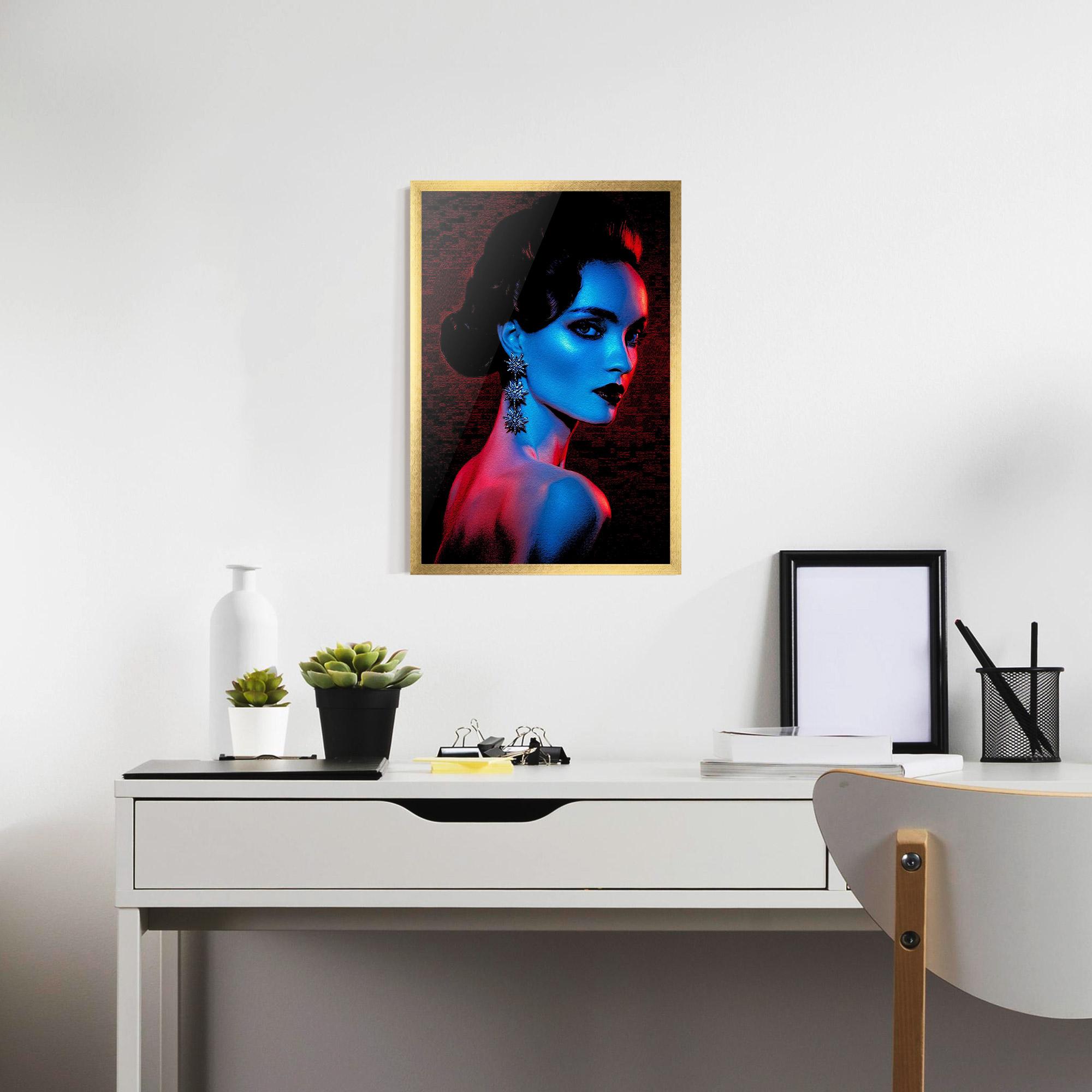 Gerahmte Poster Red Blue Earrings mockup 7