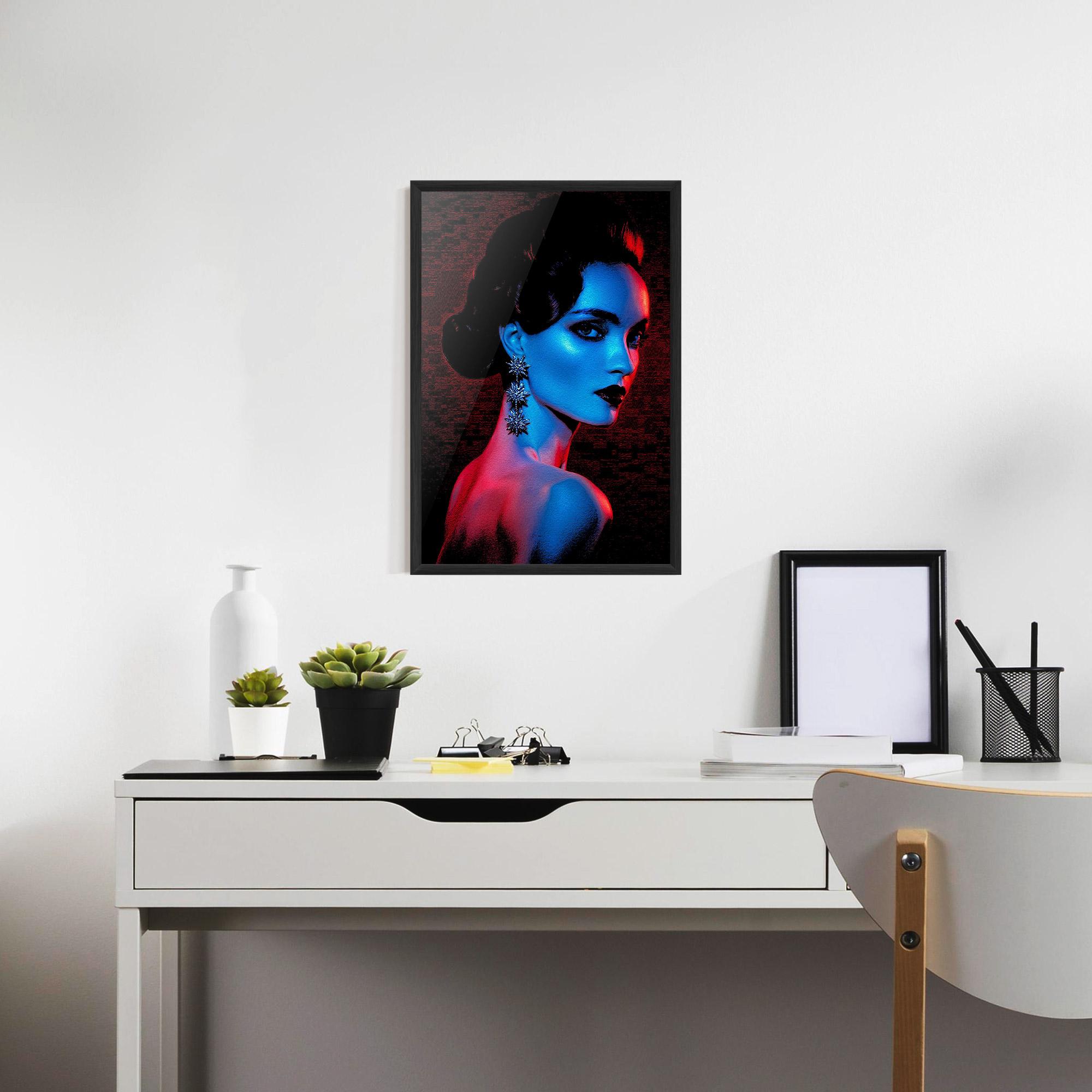 Gerahmte Poster Red Blue Earrings mockup 7