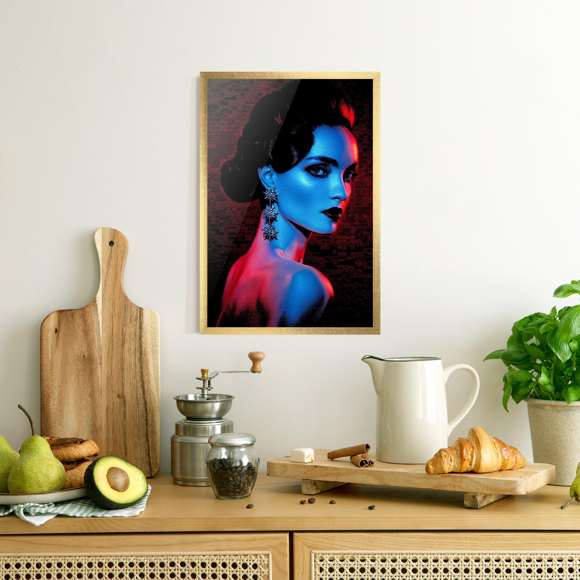 Gerahmte Poster Red Blue Earrings mockup 8