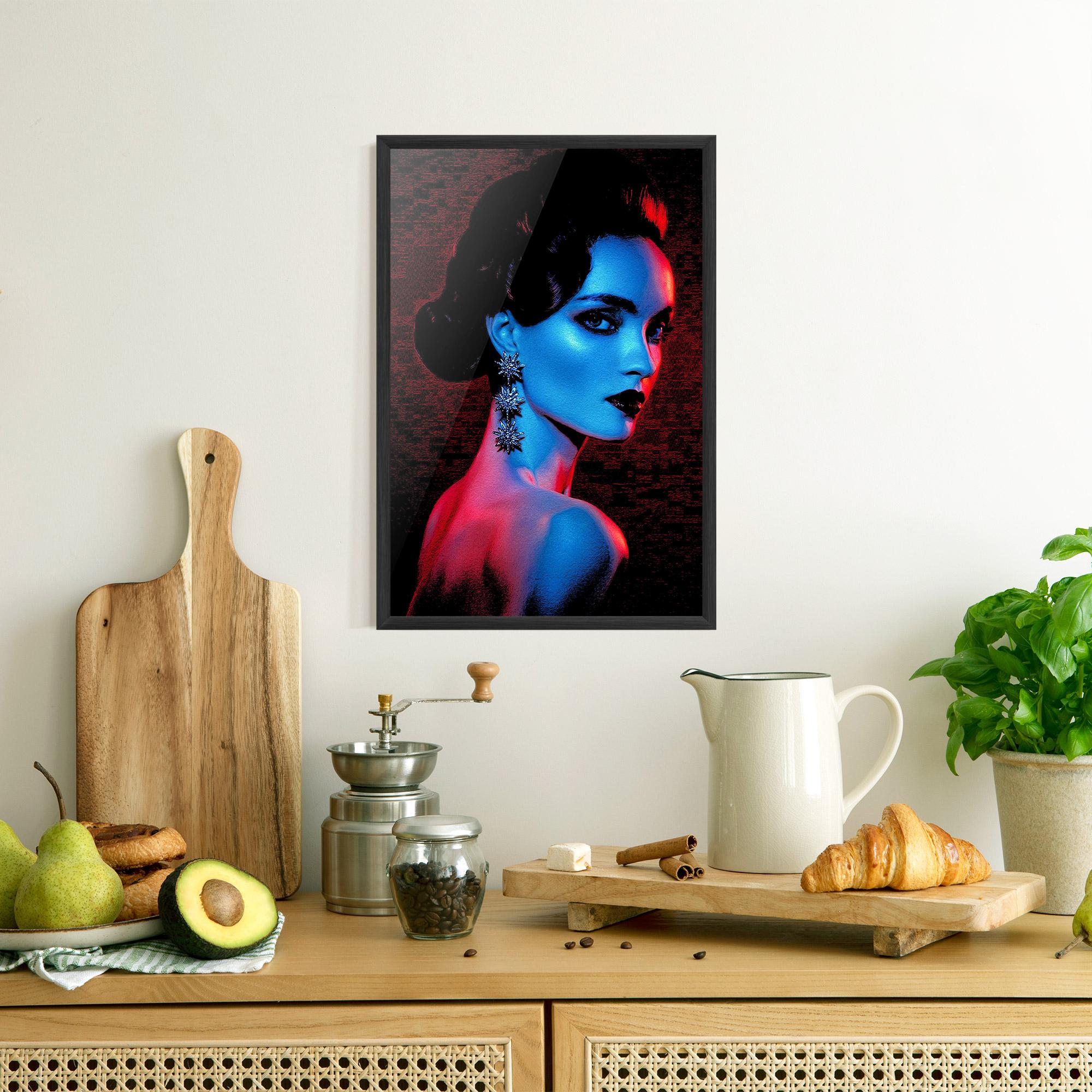 Gerahmte Poster Red Blue Earrings mockup 8