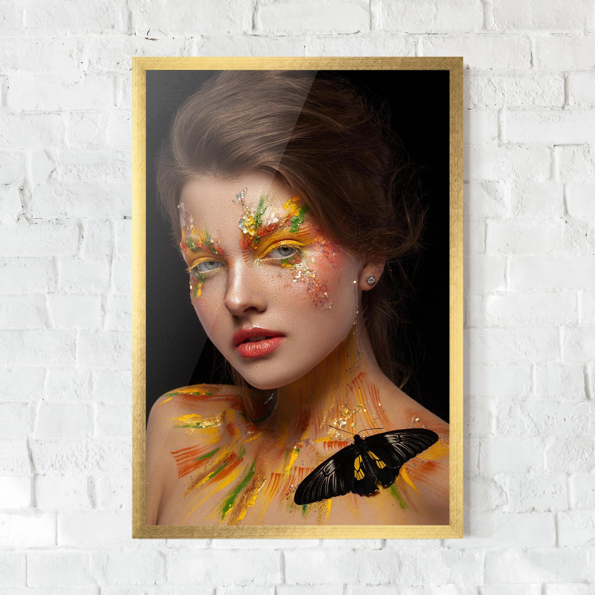 Gerahmte Poster Yellow Butterfly Makeup mockup 0