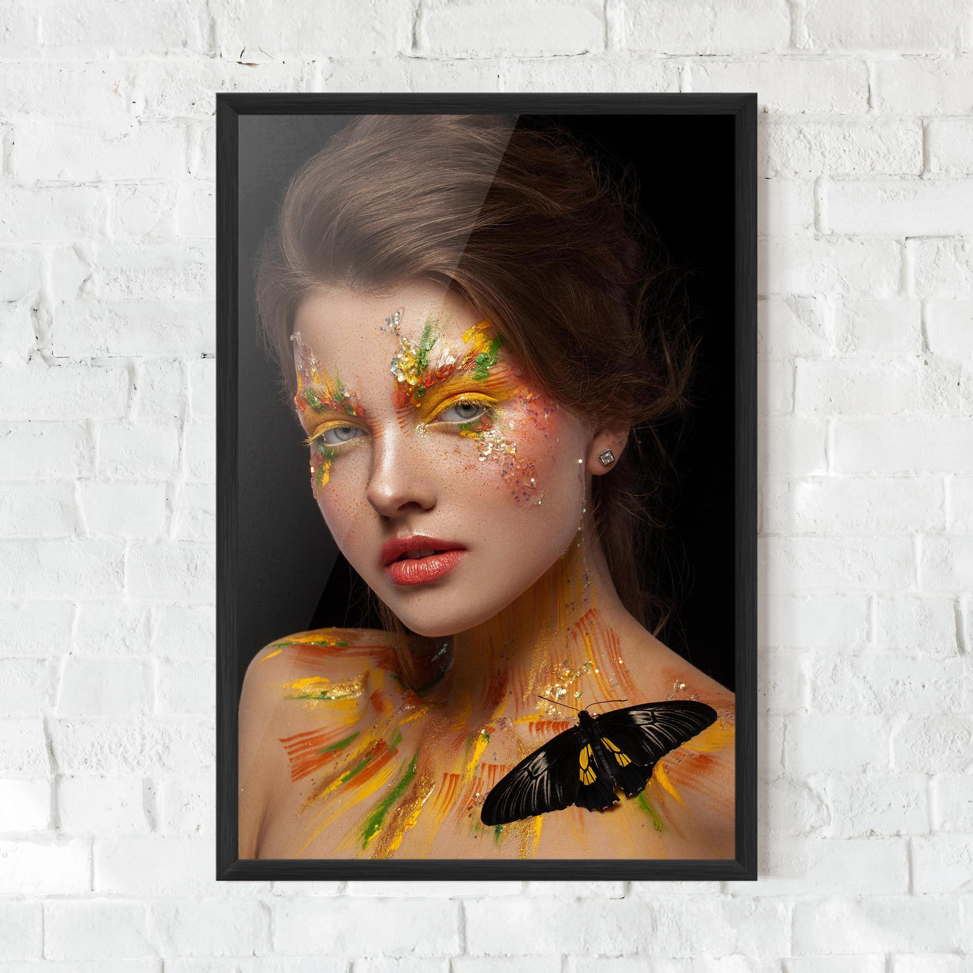 Gerahmte Poster Yellow Butterfly Makeup mockup 0
