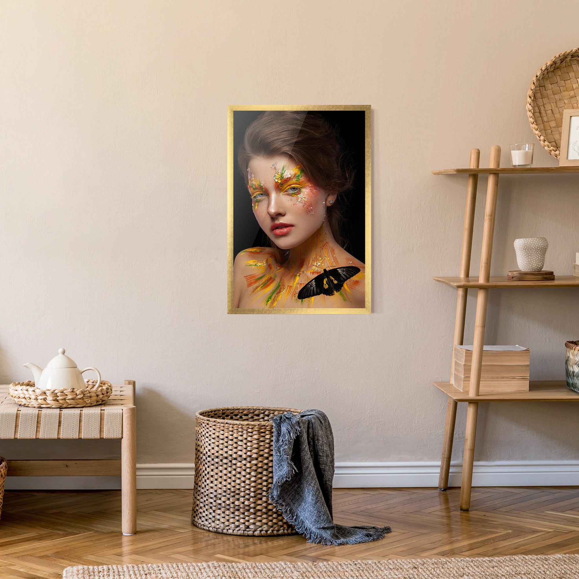 Gerahmte Poster Yellow Butterfly Makeup mockup 9