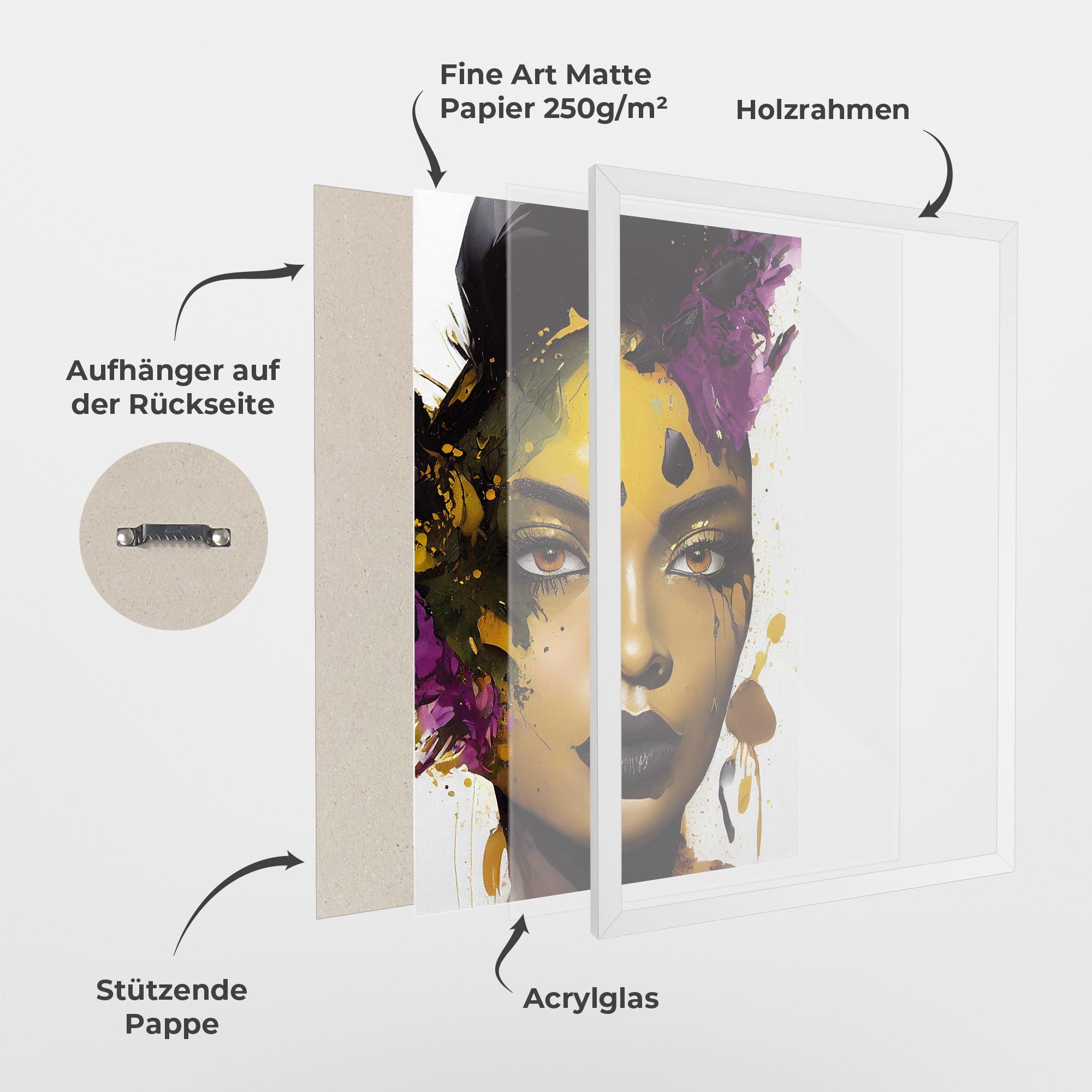 Gerahmte Poster Yellow Black Lips Makeup mockup 1