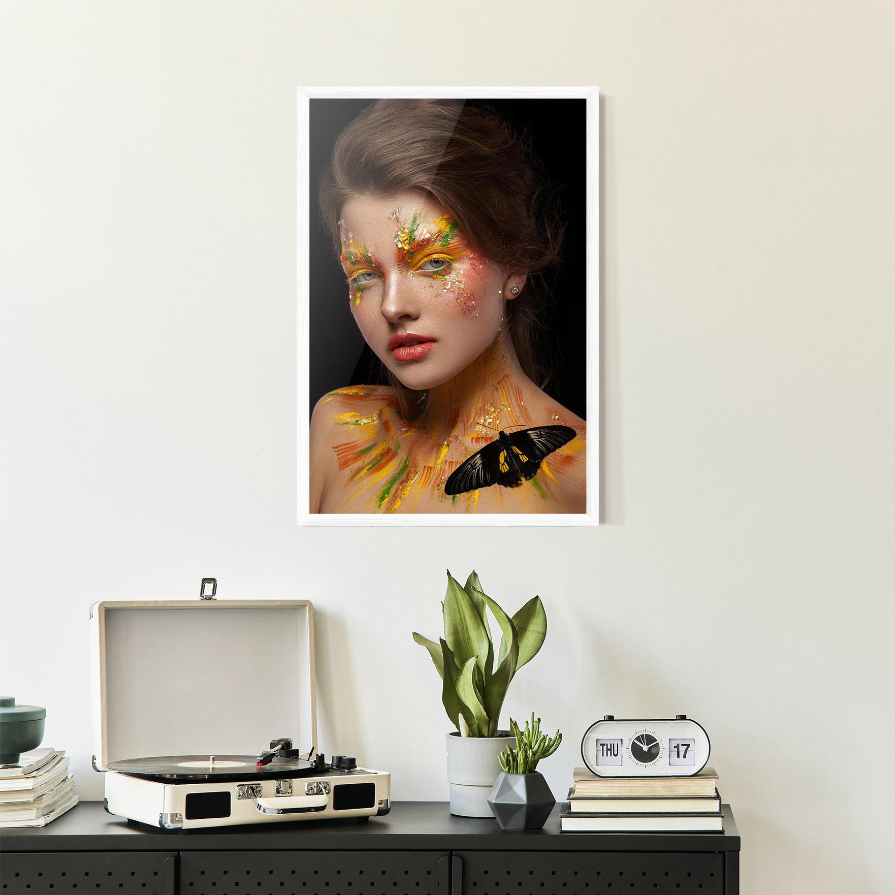 Gerahmte Poster Yellow Butterfly Makeup mockup 2