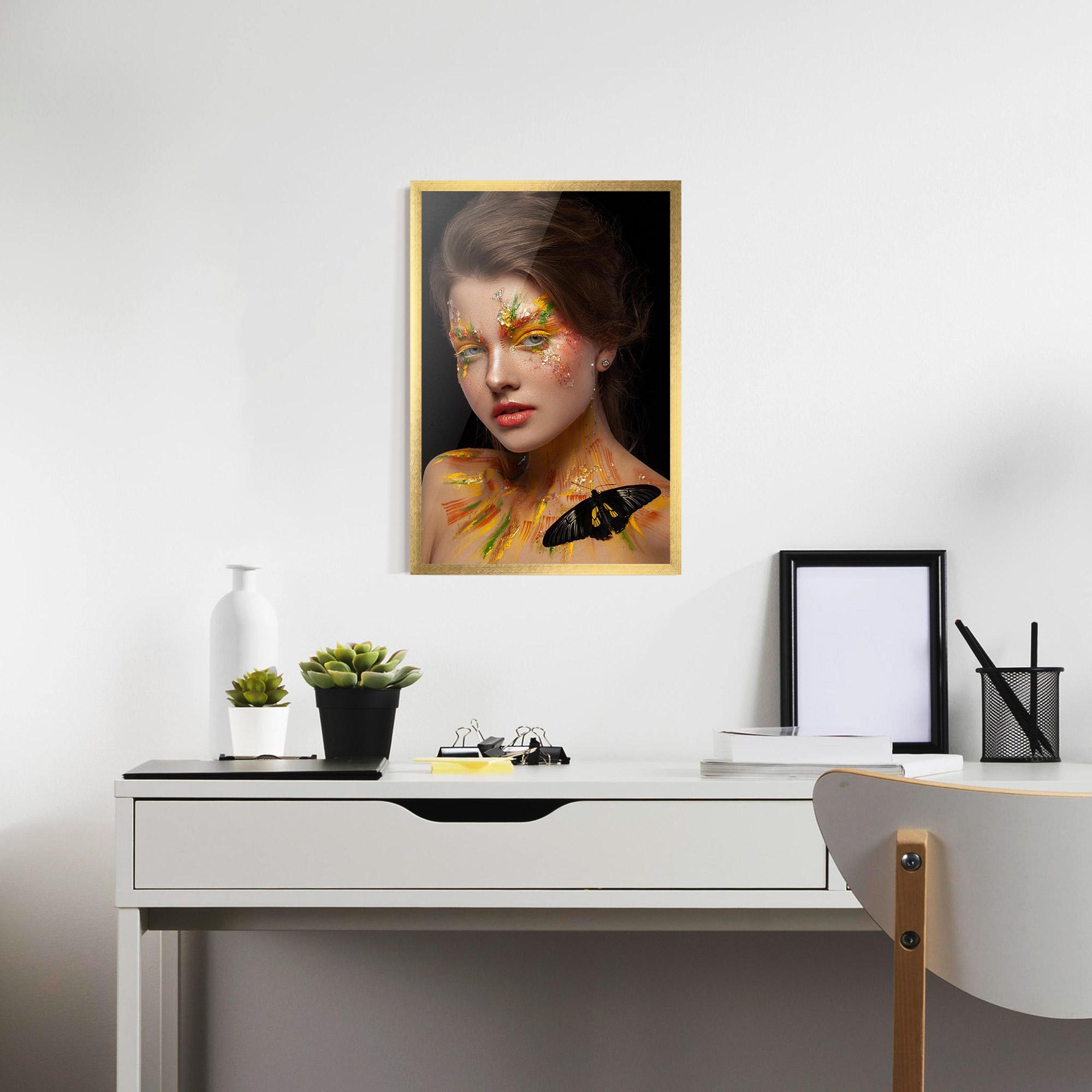 Gerahmte Poster Yellow Butterfly Makeup mockup 7