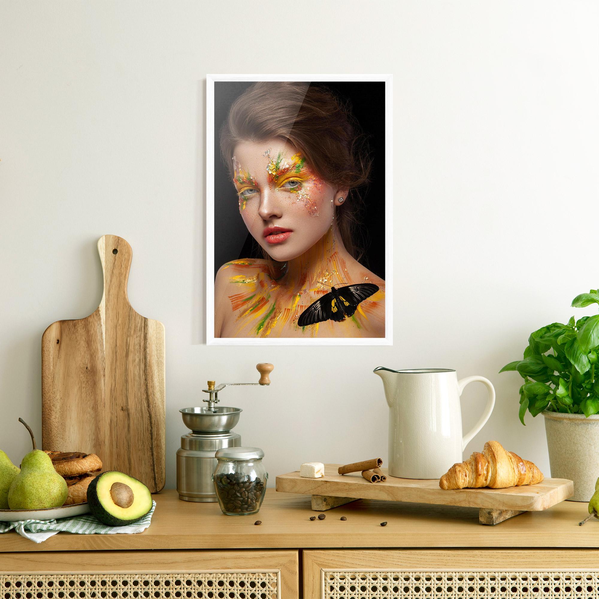Gerahmte Poster Yellow Butterfly Makeup mockup 8