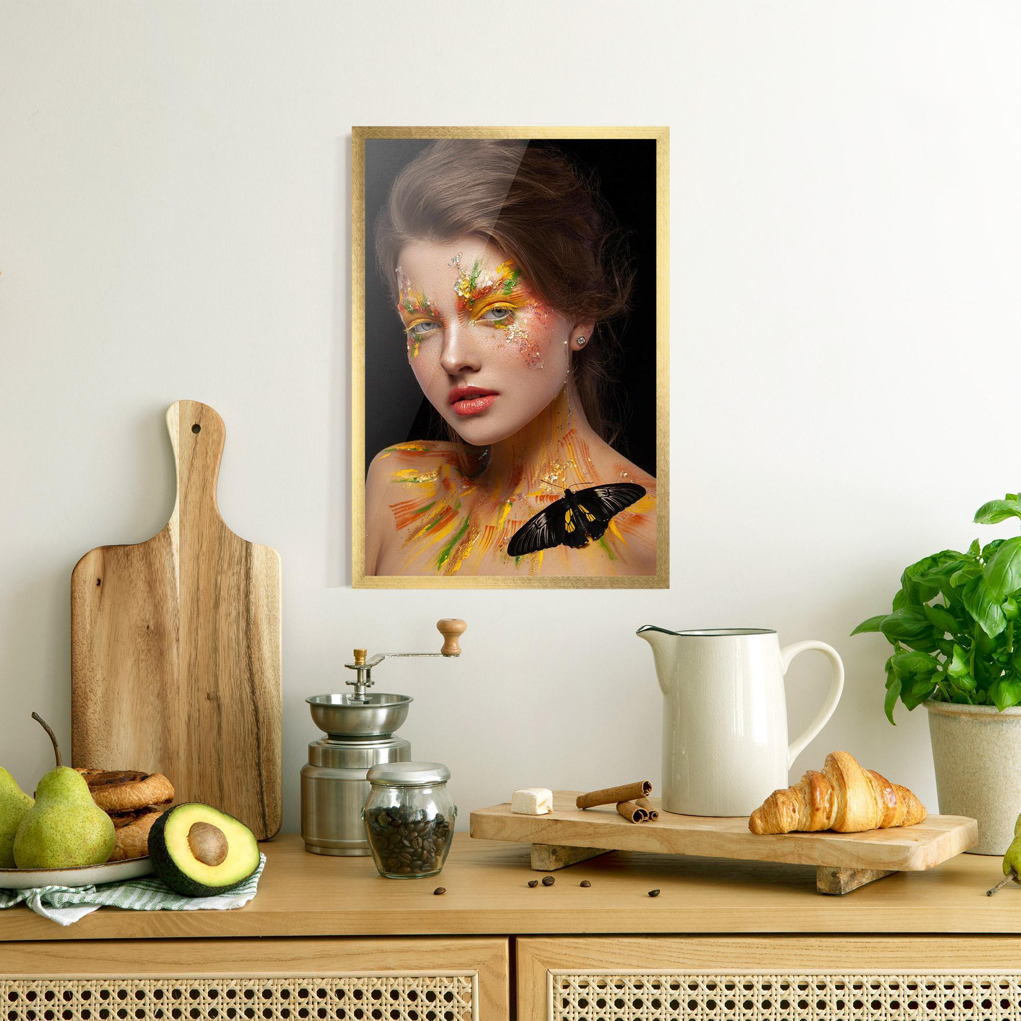Gerahmte Poster Yellow Butterfly Makeup mockup 8