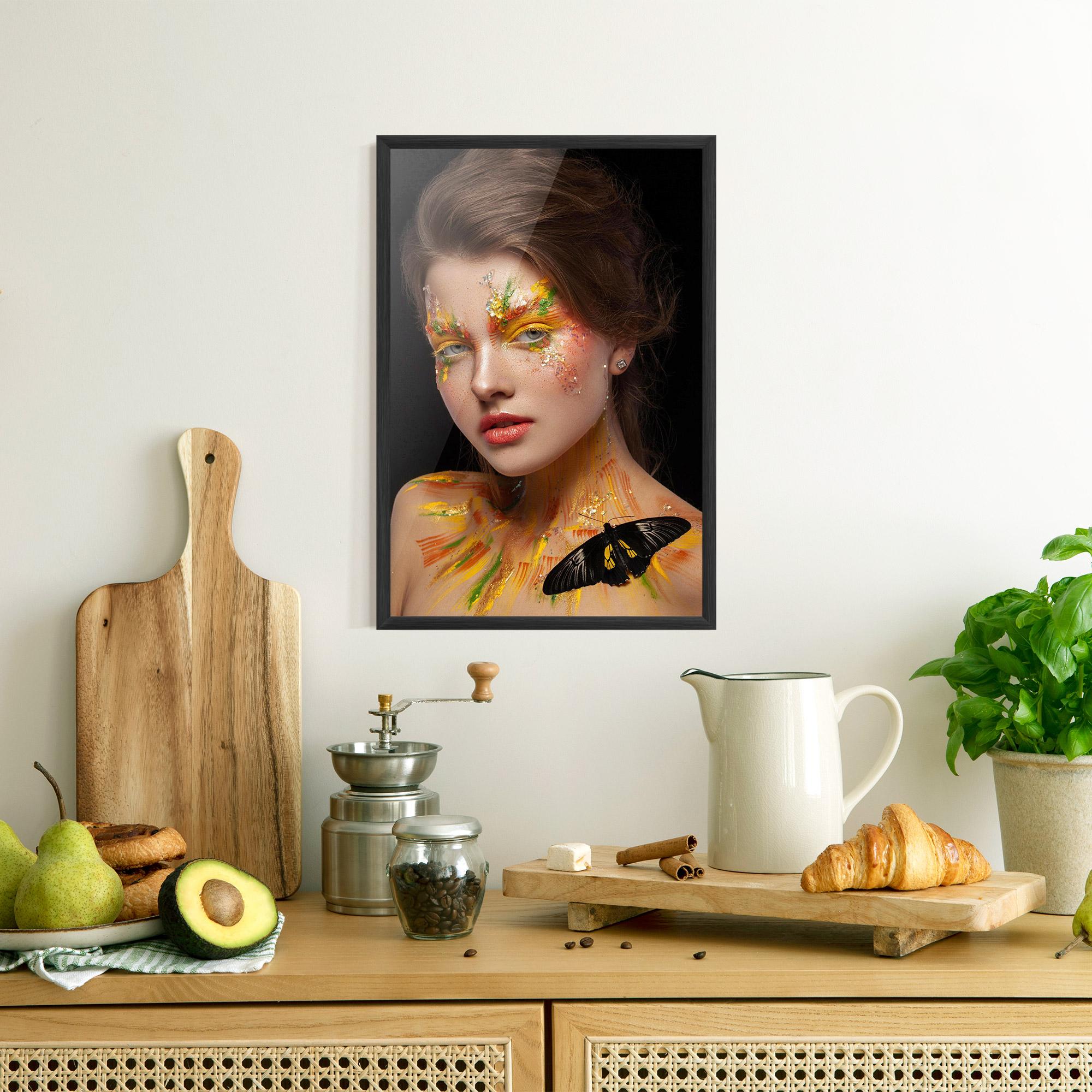 Gerahmte Poster Yellow Butterfly Makeup mockup 8