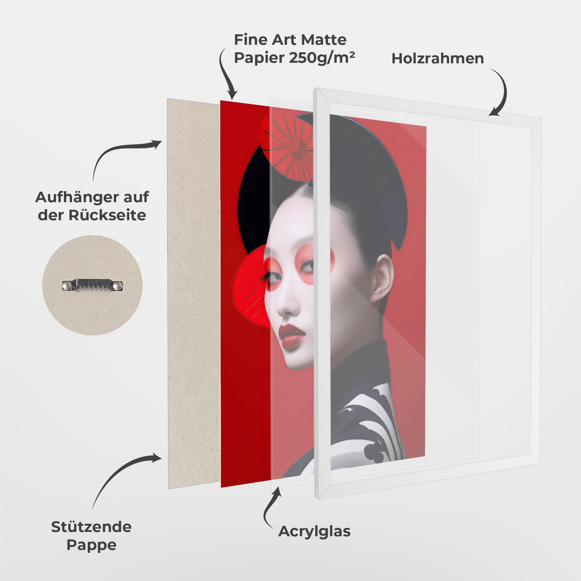 Gerahmte Poster Asiatic Red Makeup mockup 1
