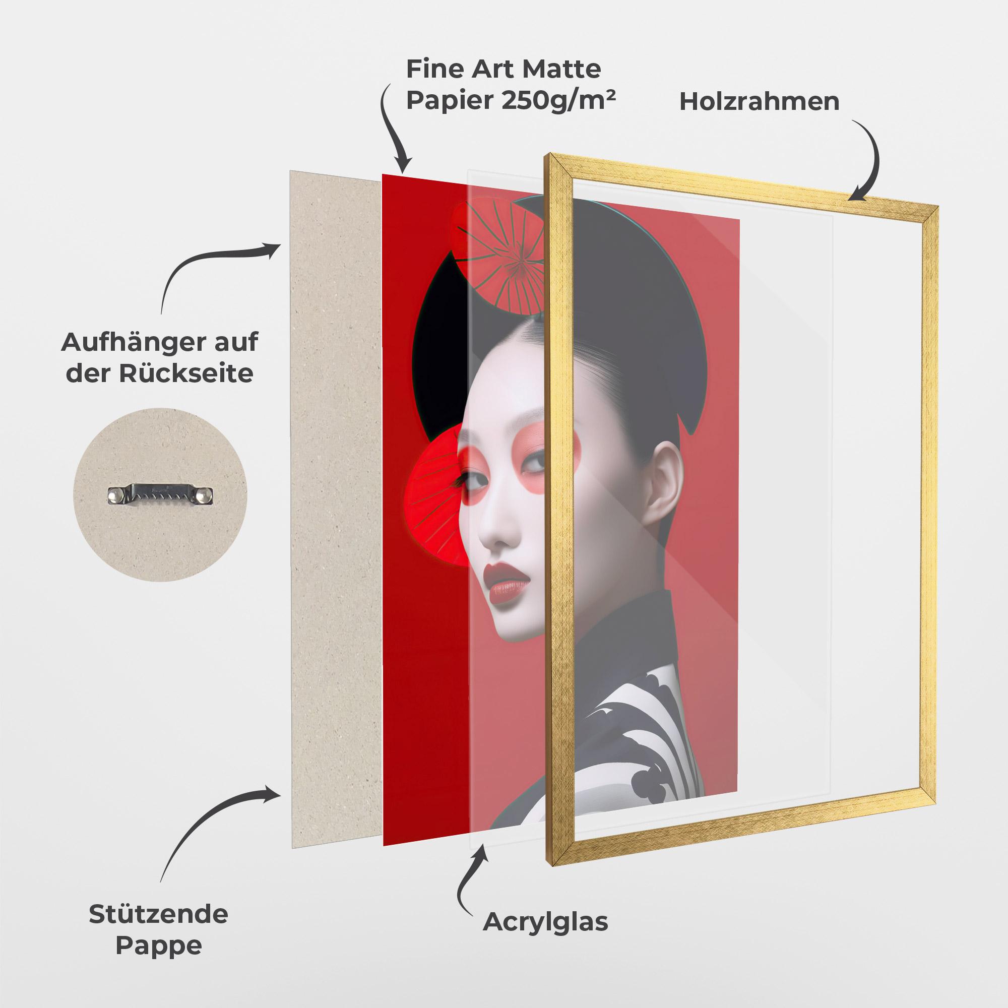 Gerahmte Poster Asiatic Red Makeup mockup 1