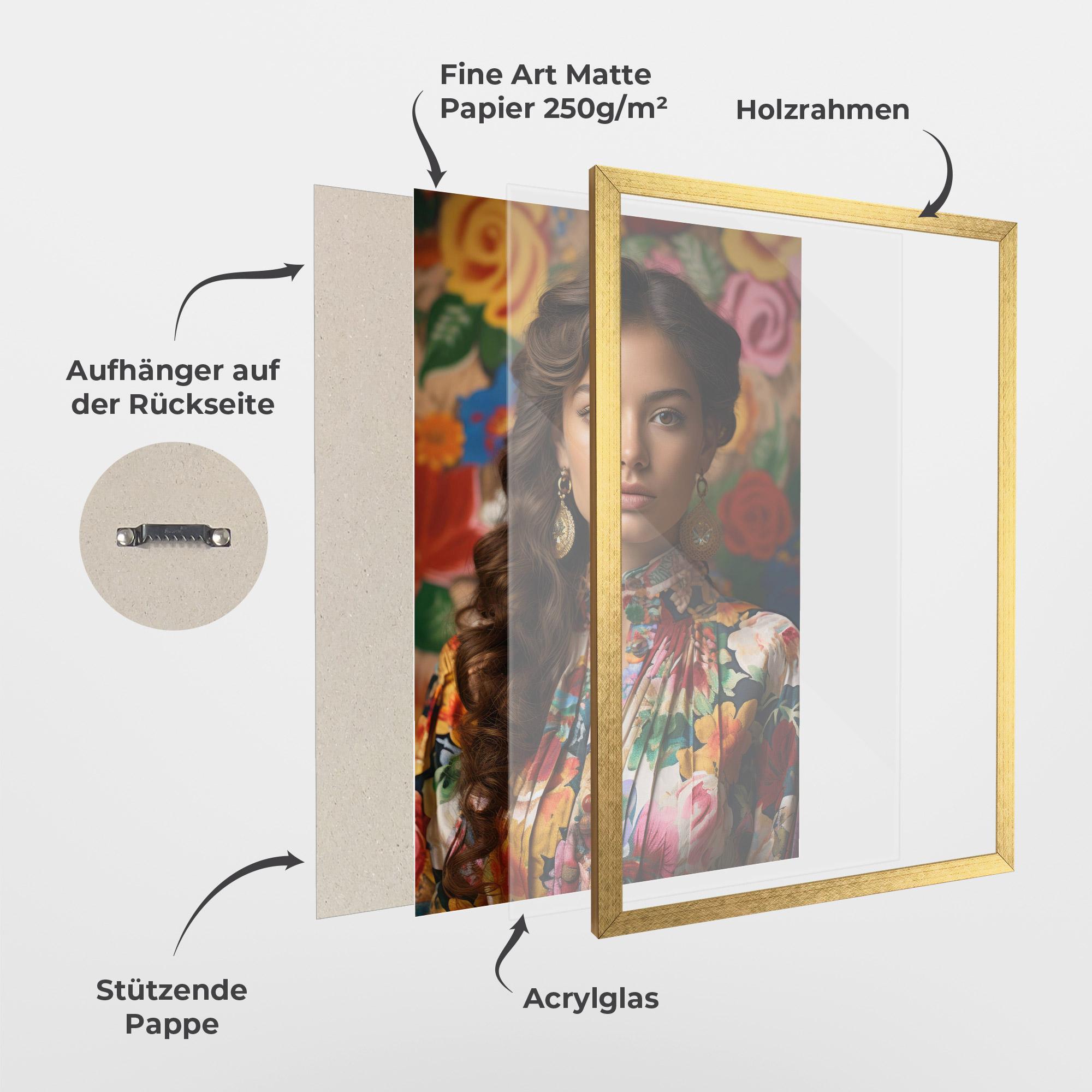 Gerahmte Poster Floral Dress Long Hair mockup 1