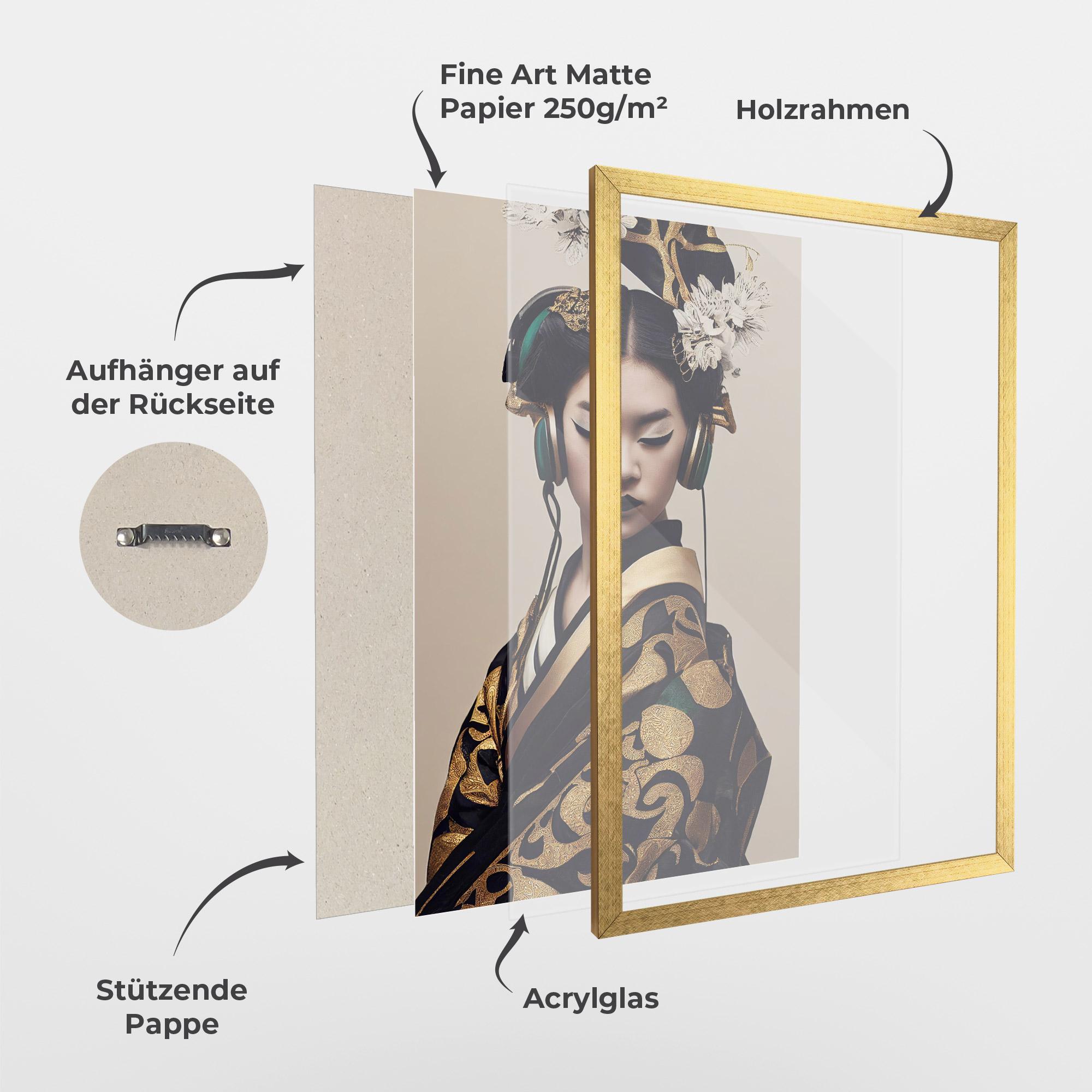 Gerahmte Poster Kimono Headphones mockup 1